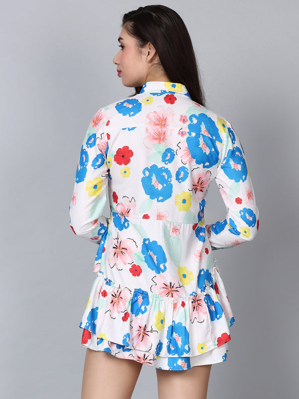 CK Hestia White Floral Print Shirt Dress