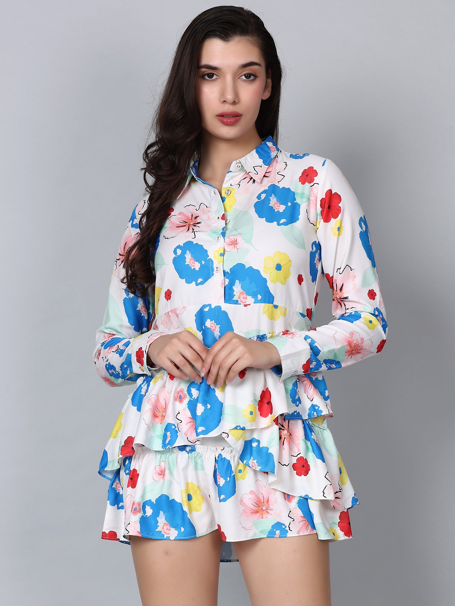CK Hestia White Floral Print Shirt Dress