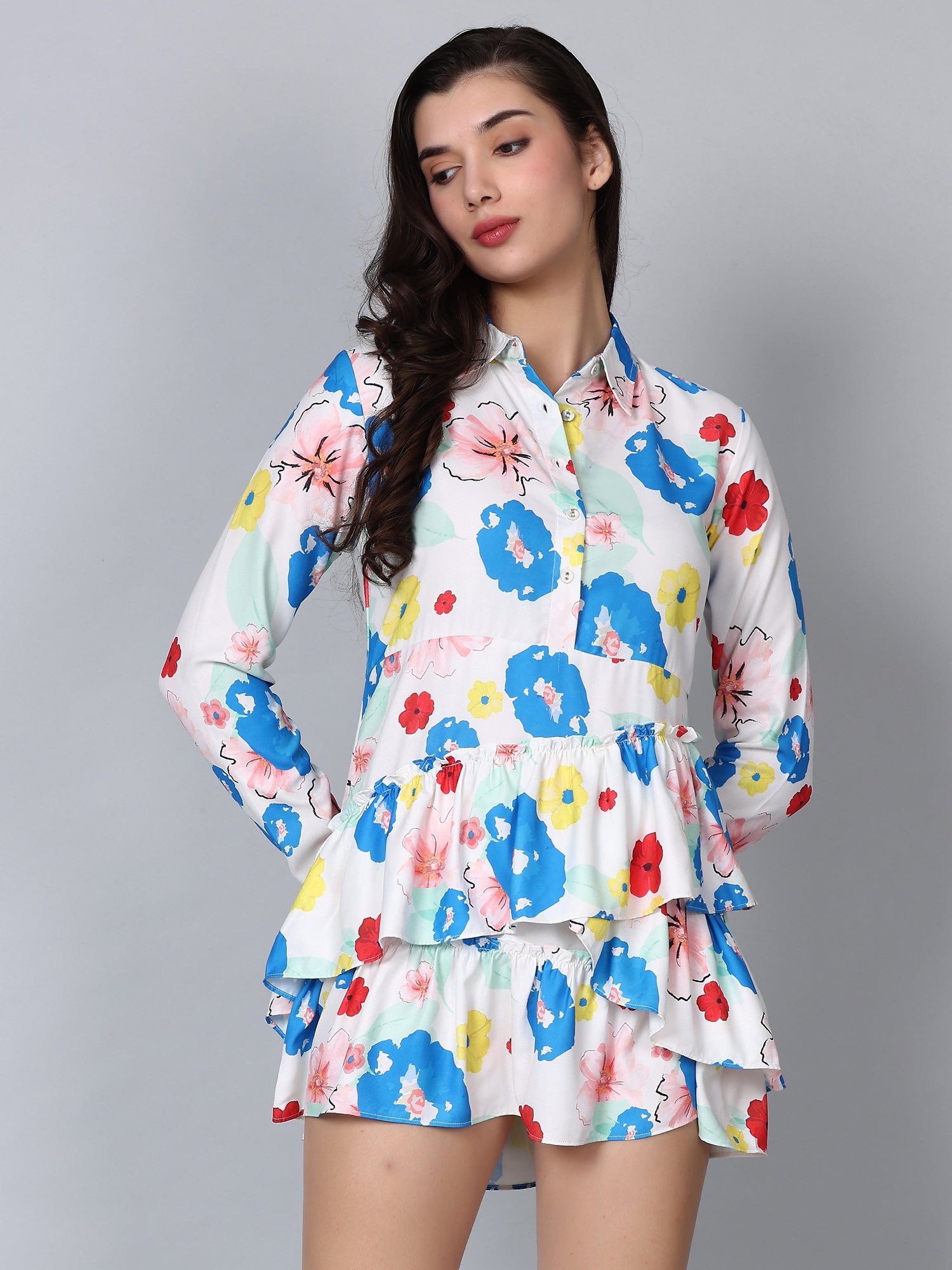 CK Hestia White Floral Print Shirt Dress