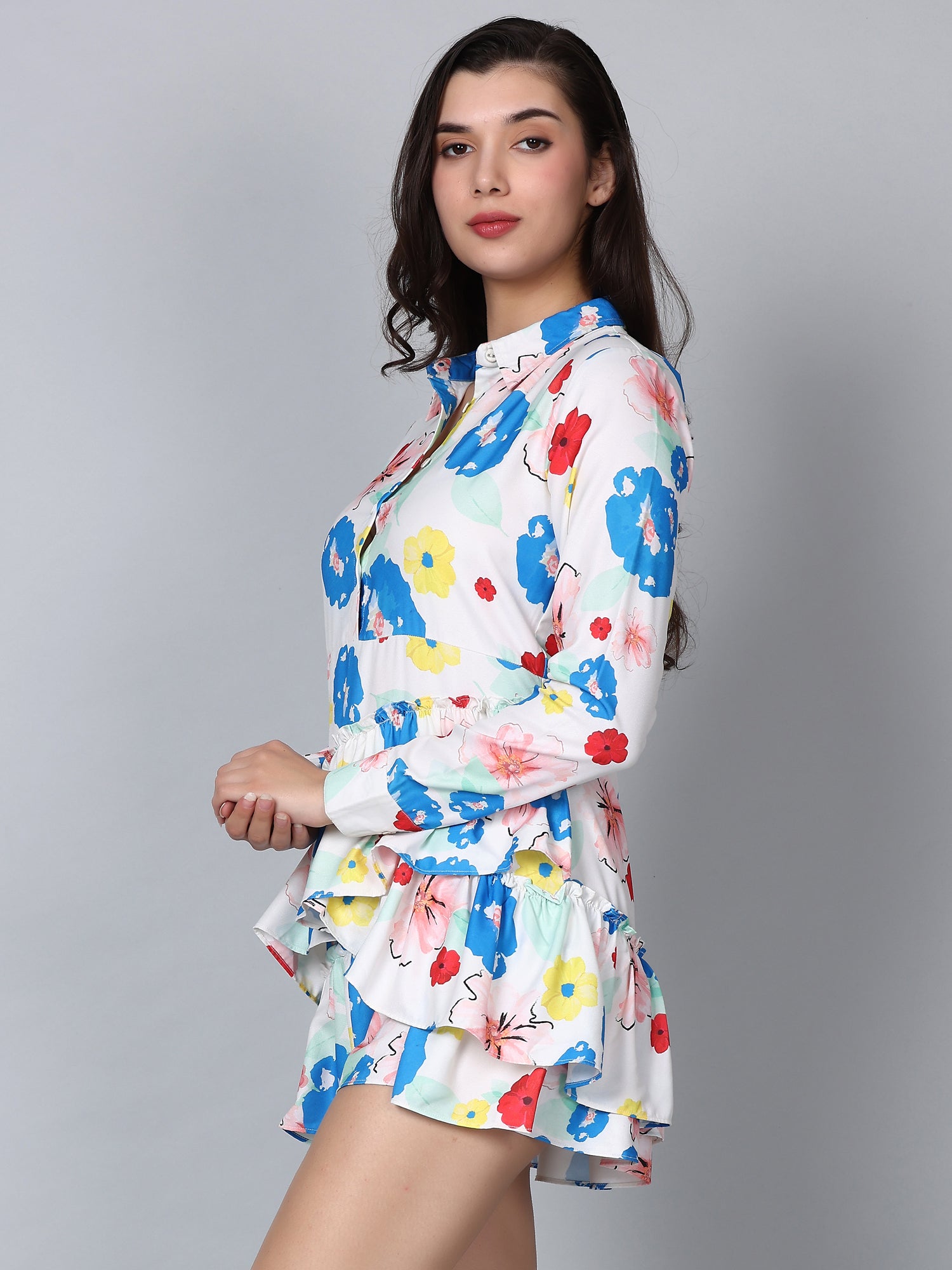 CK Hestia White Floral Print Shirt Dress