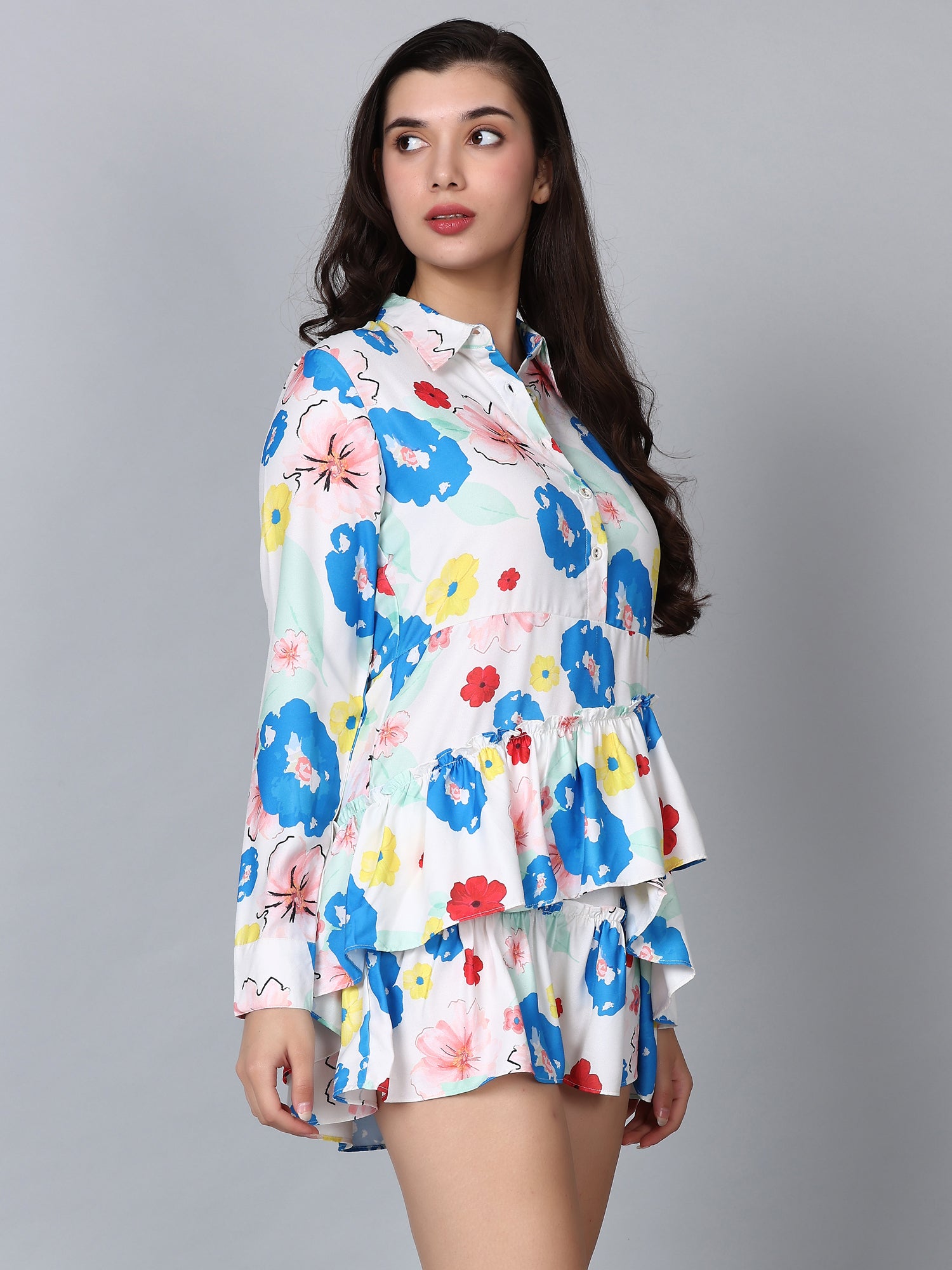 CK Hestia White Floral Print Shirt Dress