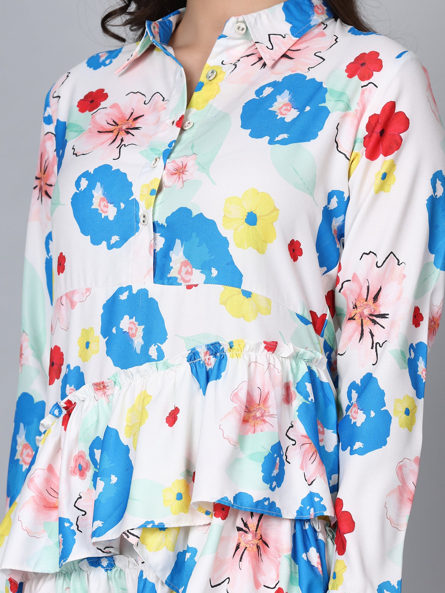 CK Hestia White Floral Print Shirt Dress