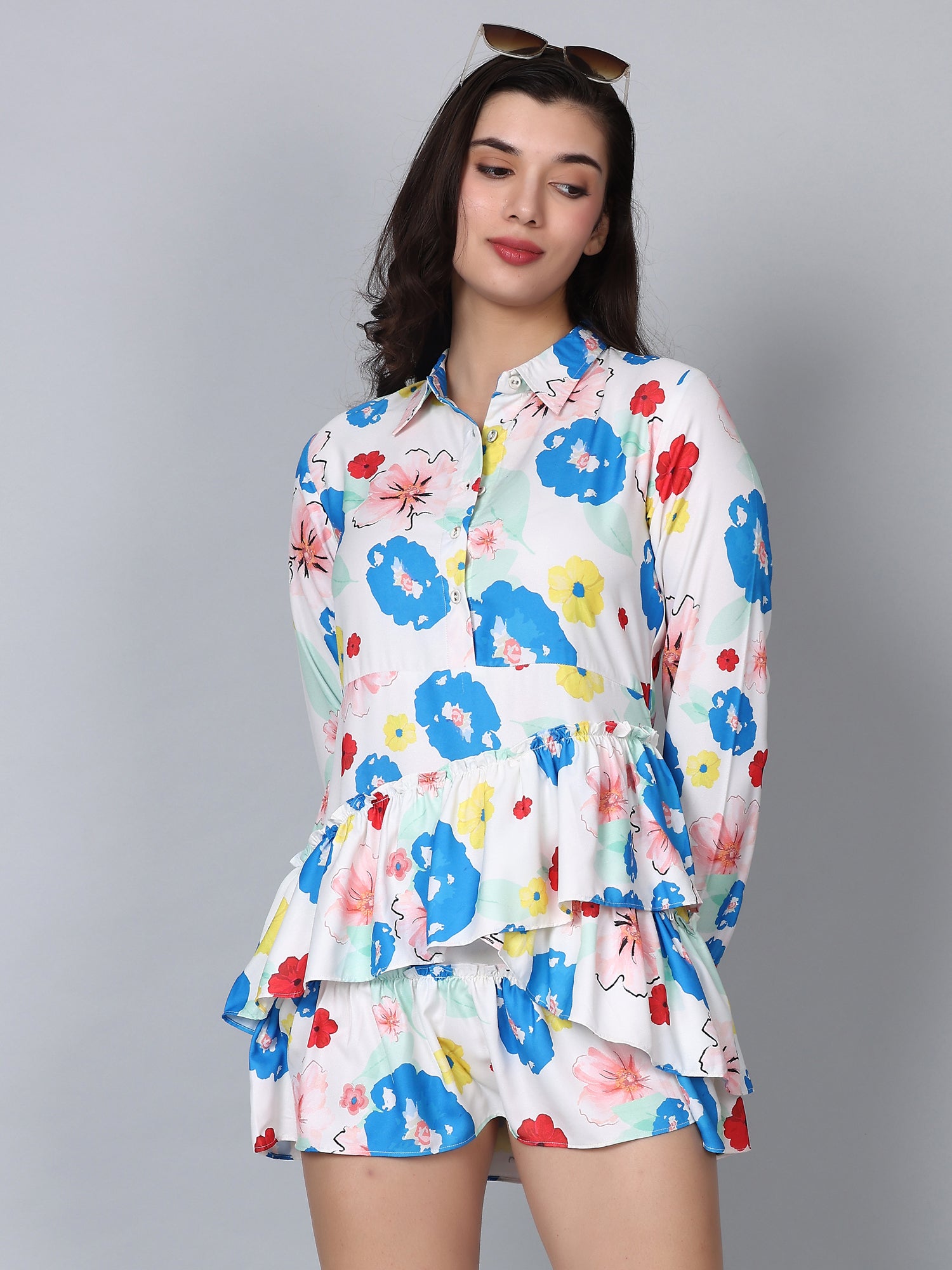 CK Hestia White Floral Print Shirt Dress