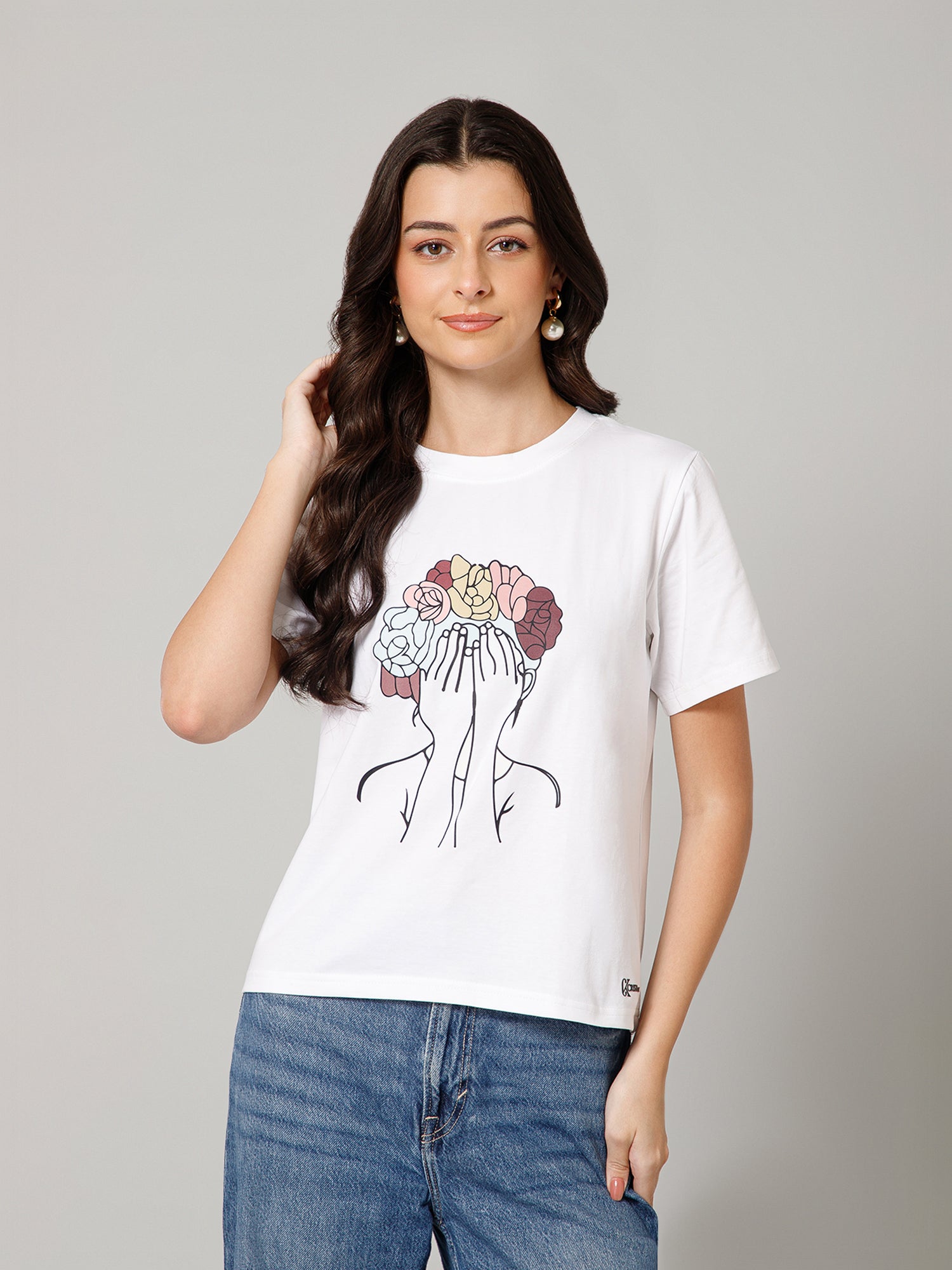 Women’s Premium Floral Graphic White T-Shirt