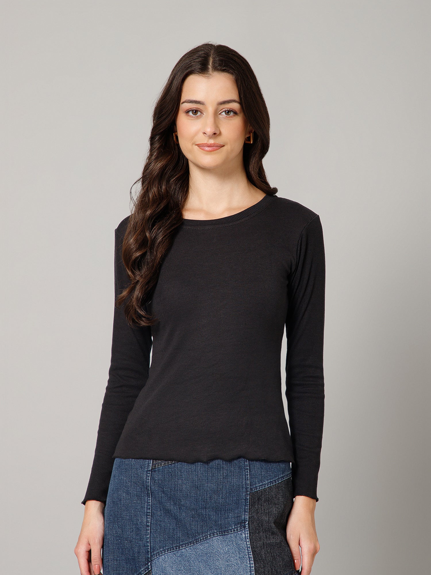 Women’s Premium Solid Black Full Sleeve Top