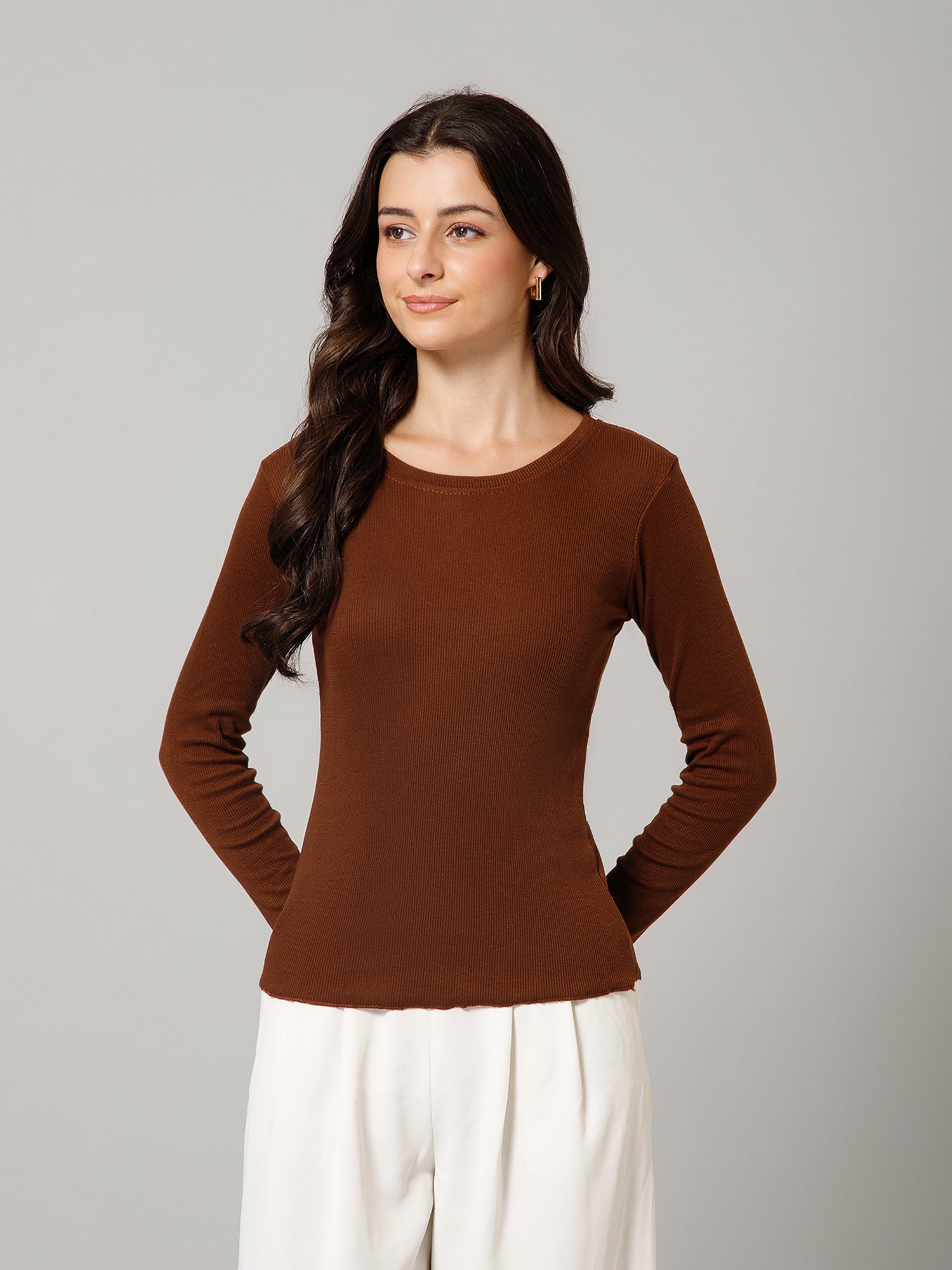 Women’s Premium Solid Brown Full Sleeve Top