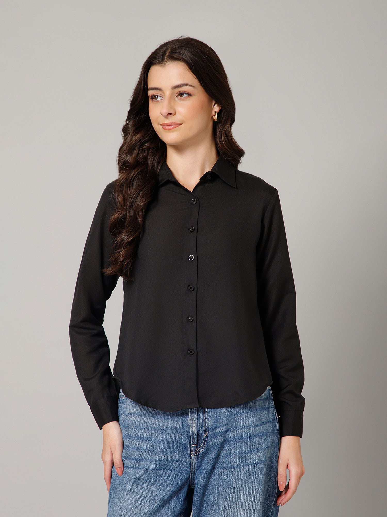 Women’s Premium Solid Black Shirt Top