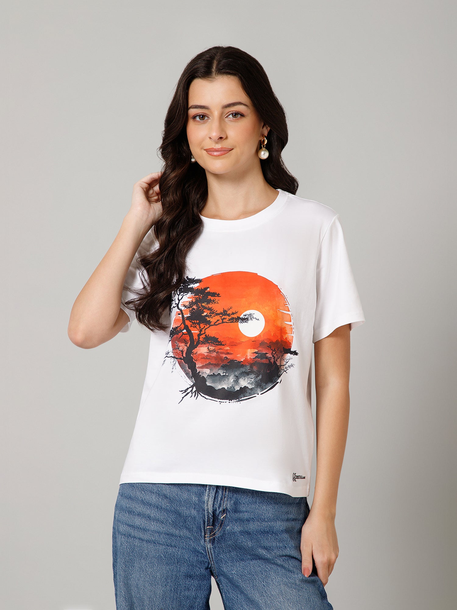 Women’s Premium Sunset Landscape Graphic White T-Shirt
