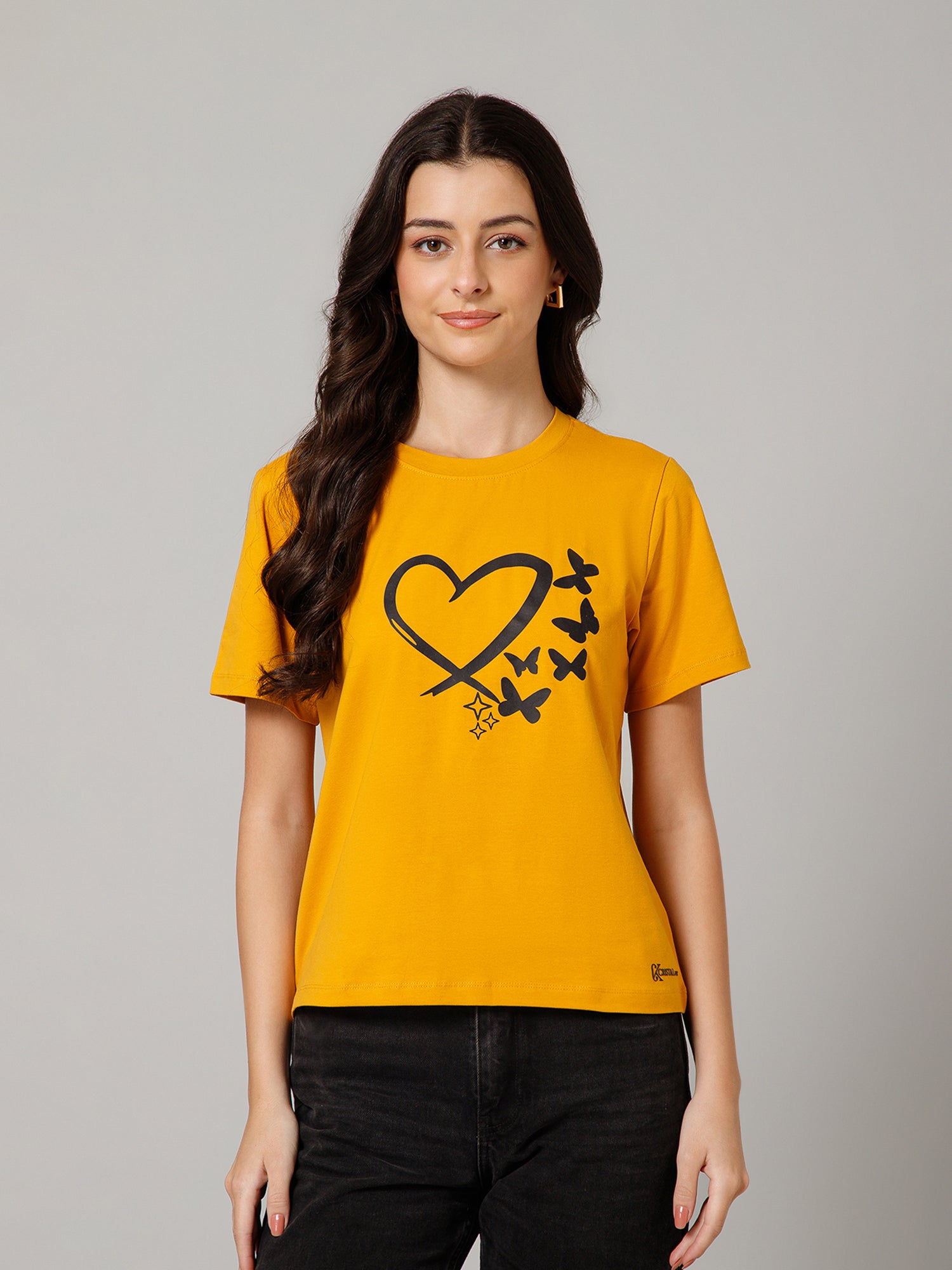 Women’s Premium Heart Graphic Yellow T-Shirt