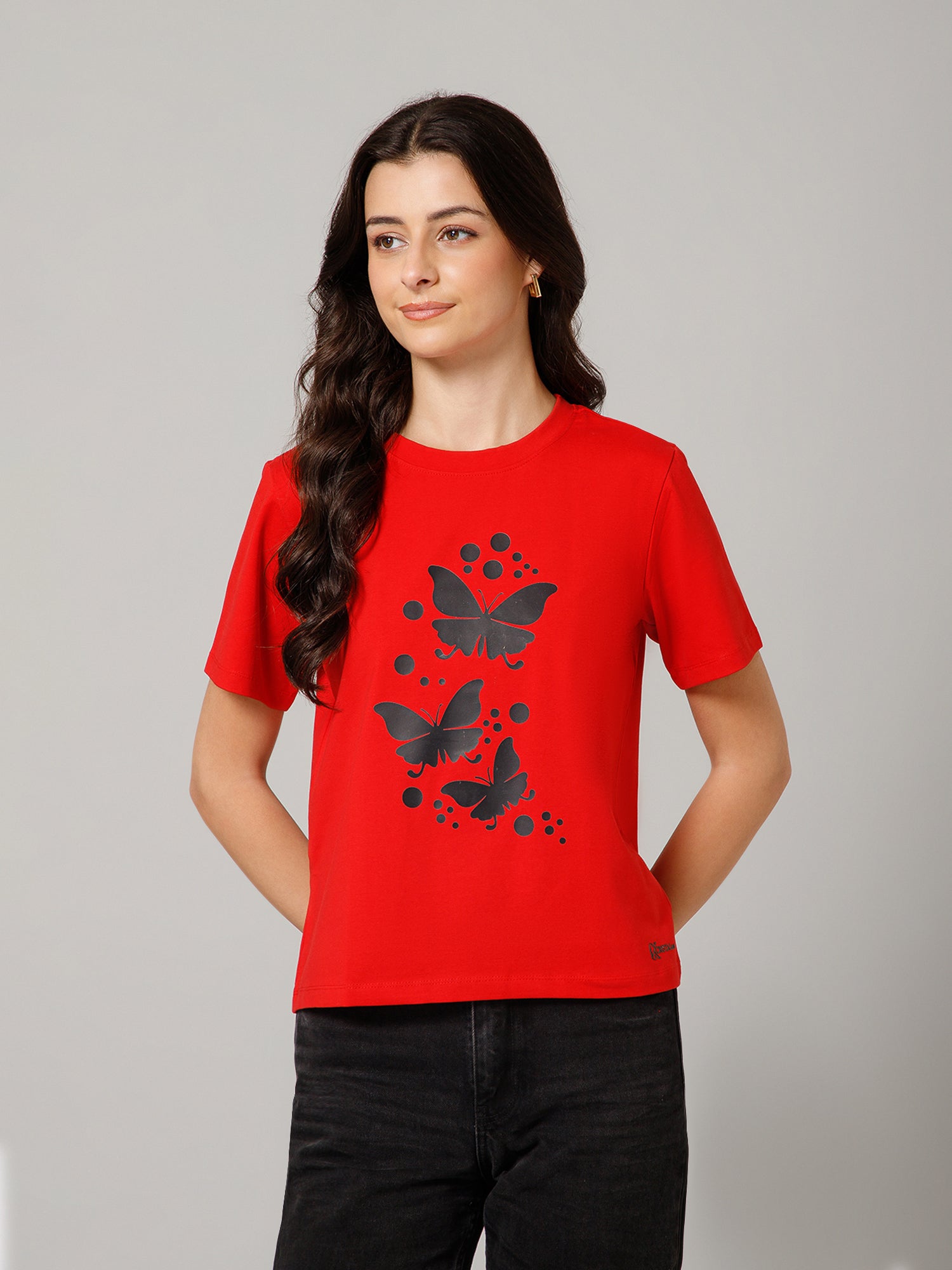 Women’s Premium Butterfly Print Red T-Shirt