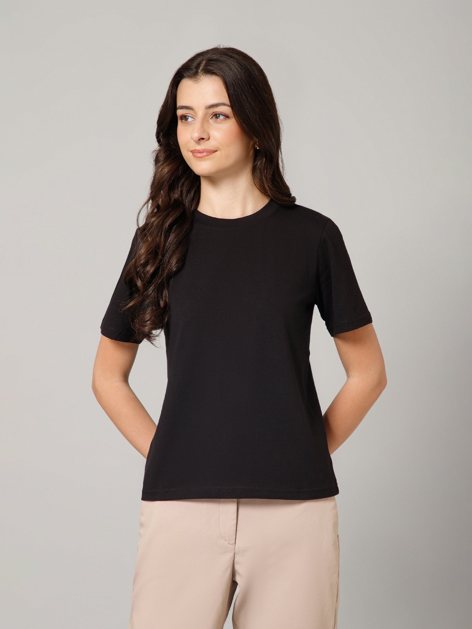 Women’s Premium Solid Black Basic T-Shirt