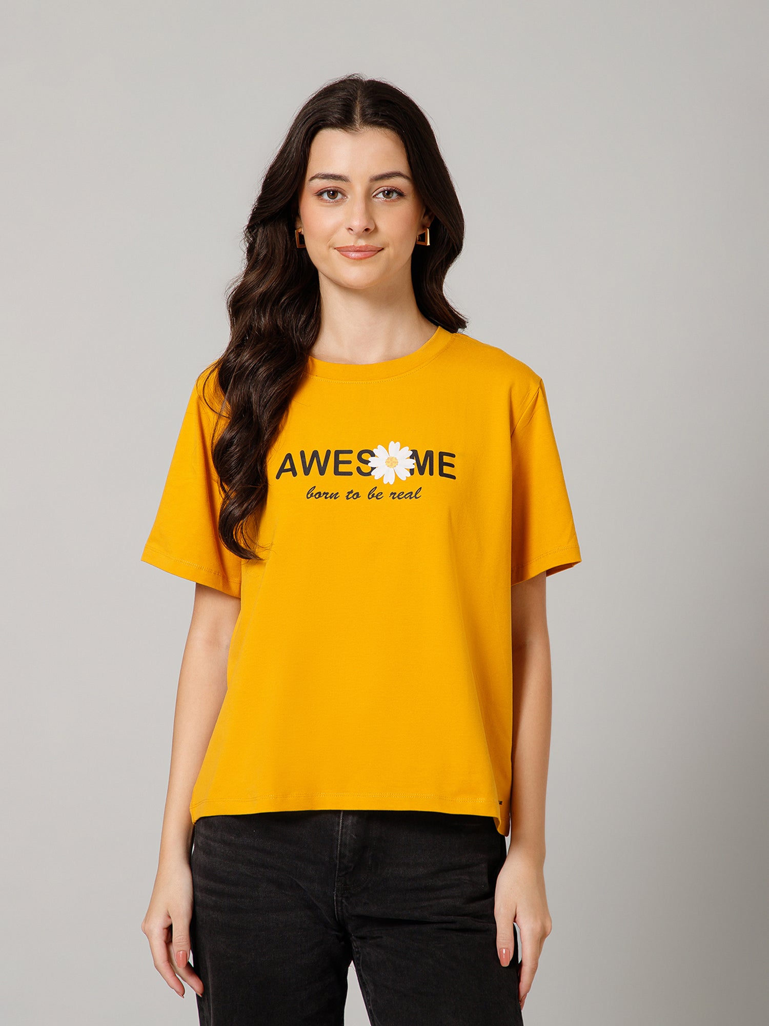 Women’s Premium “Awesome” Graphic Yellow T-Shirt