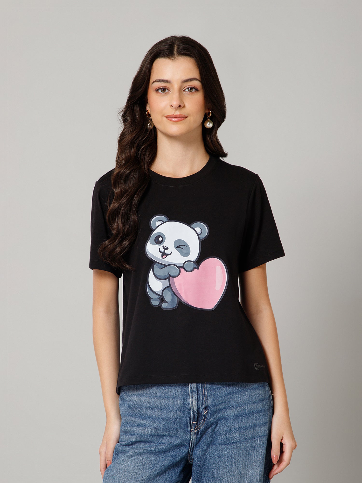 Women’s Premium Panda Graphic Black T-Shirt