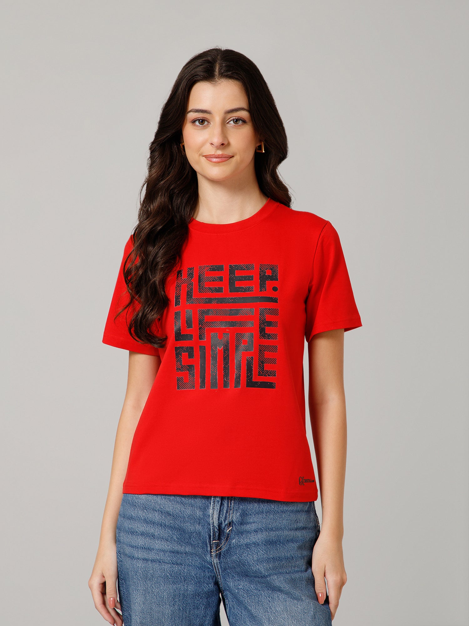 Women’s Premium “Keep Little Smile” Graphic Red T-Shirt
