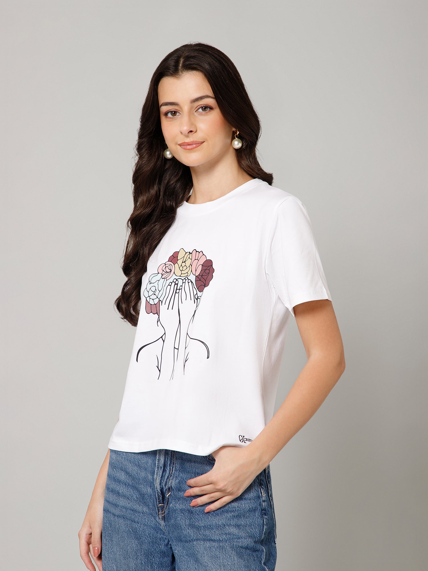 Women’s Premium Floral Graphic White T-Shirt