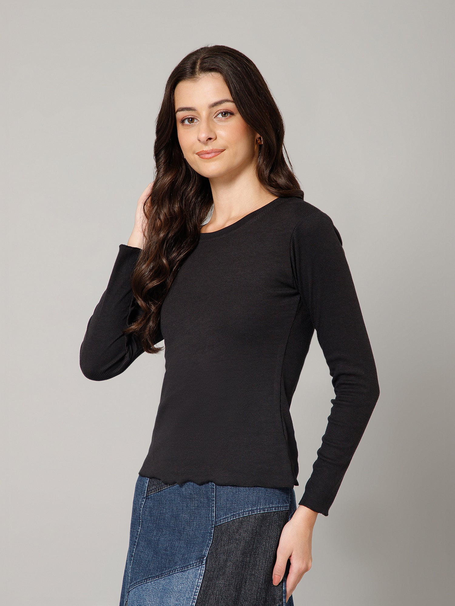 Women’s Premium Solid Black Full Sleeve Top