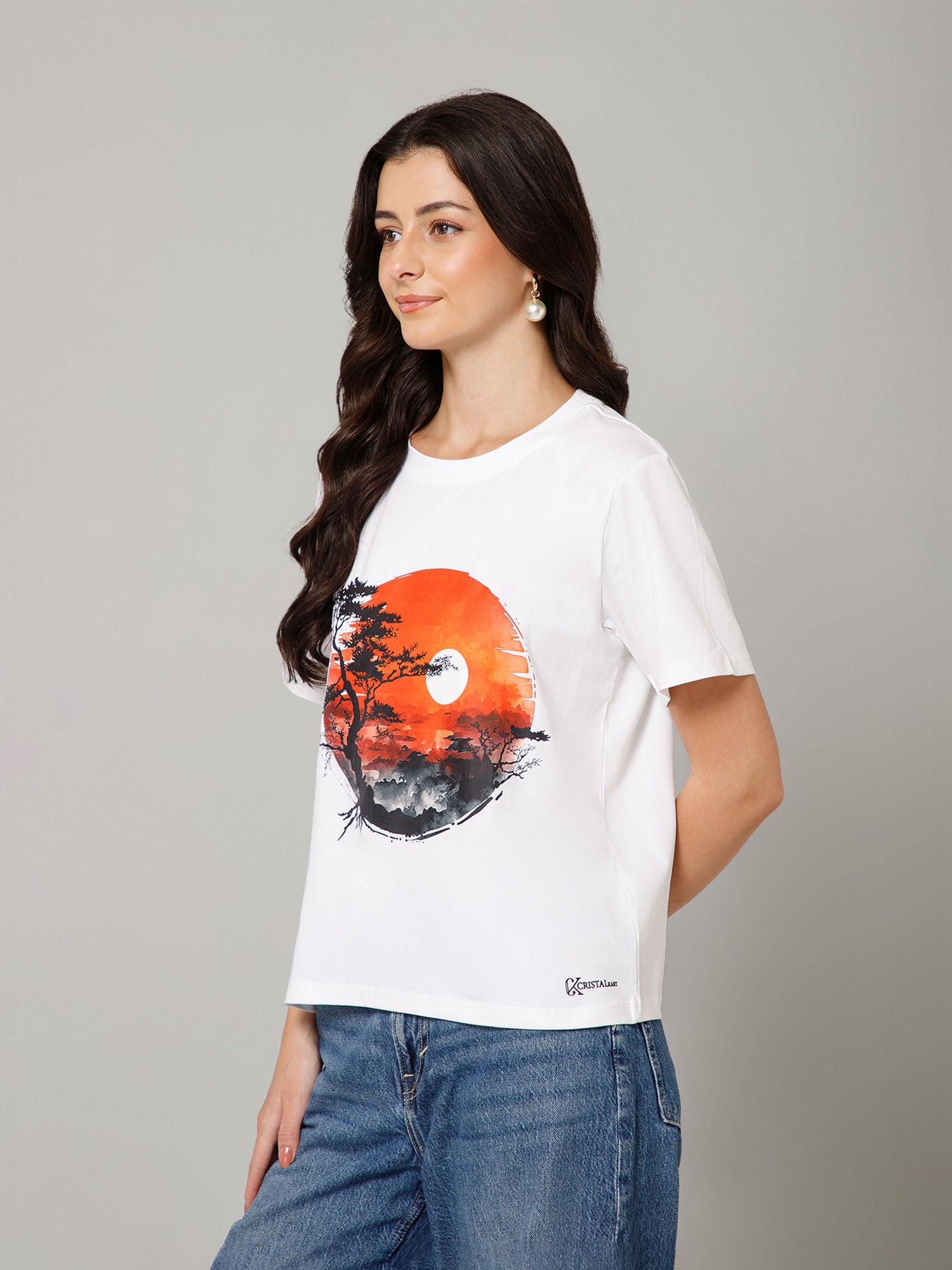 Women’s Premium Sunset Landscape Graphic White T-Shirt