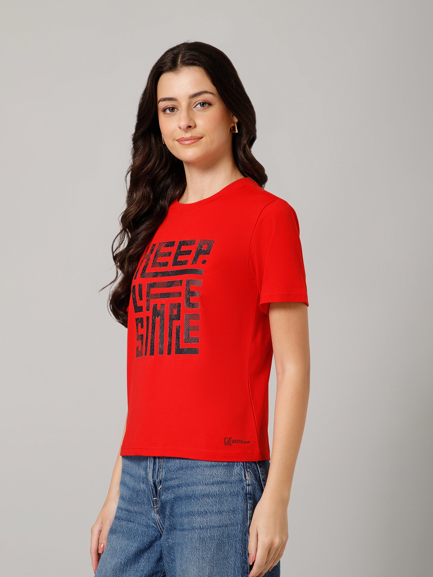 Women’s Premium “Keep Little Smile” Graphic Red T-Shirt