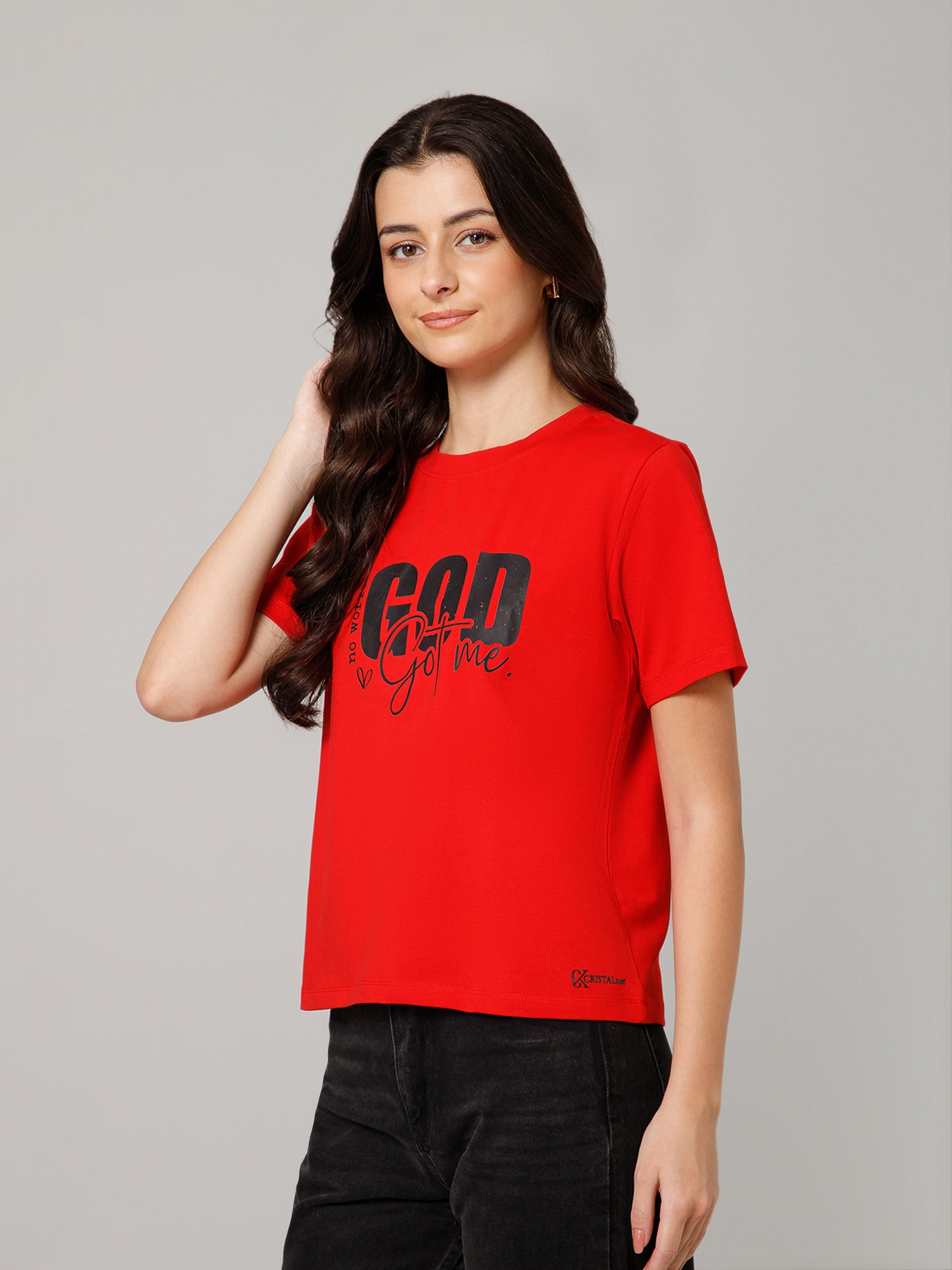 Women’s Premium “Good Vibes” Graphic Red T-Shirt