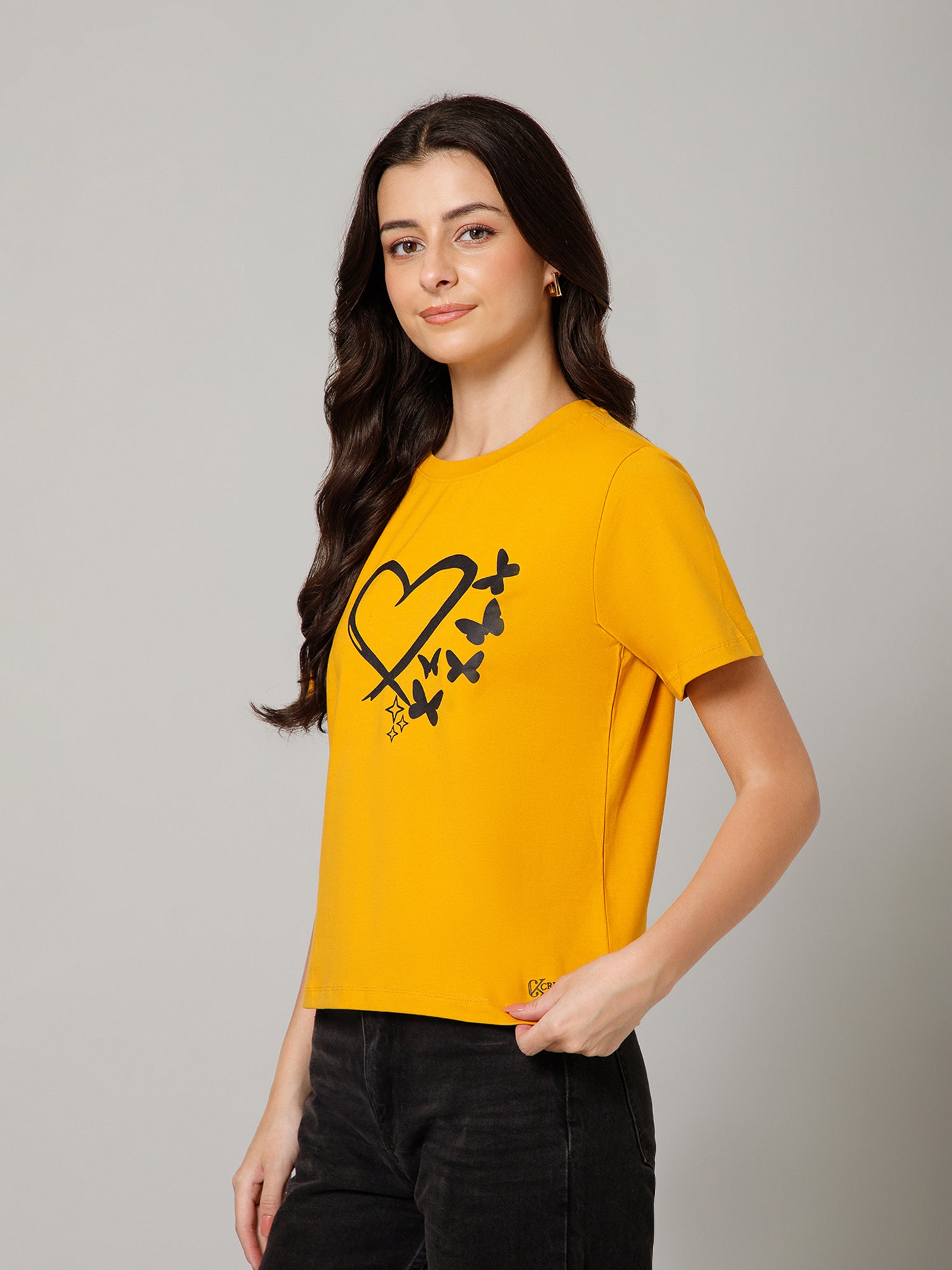 Women’s Premium Heart Graphic Yellow T-Shirt