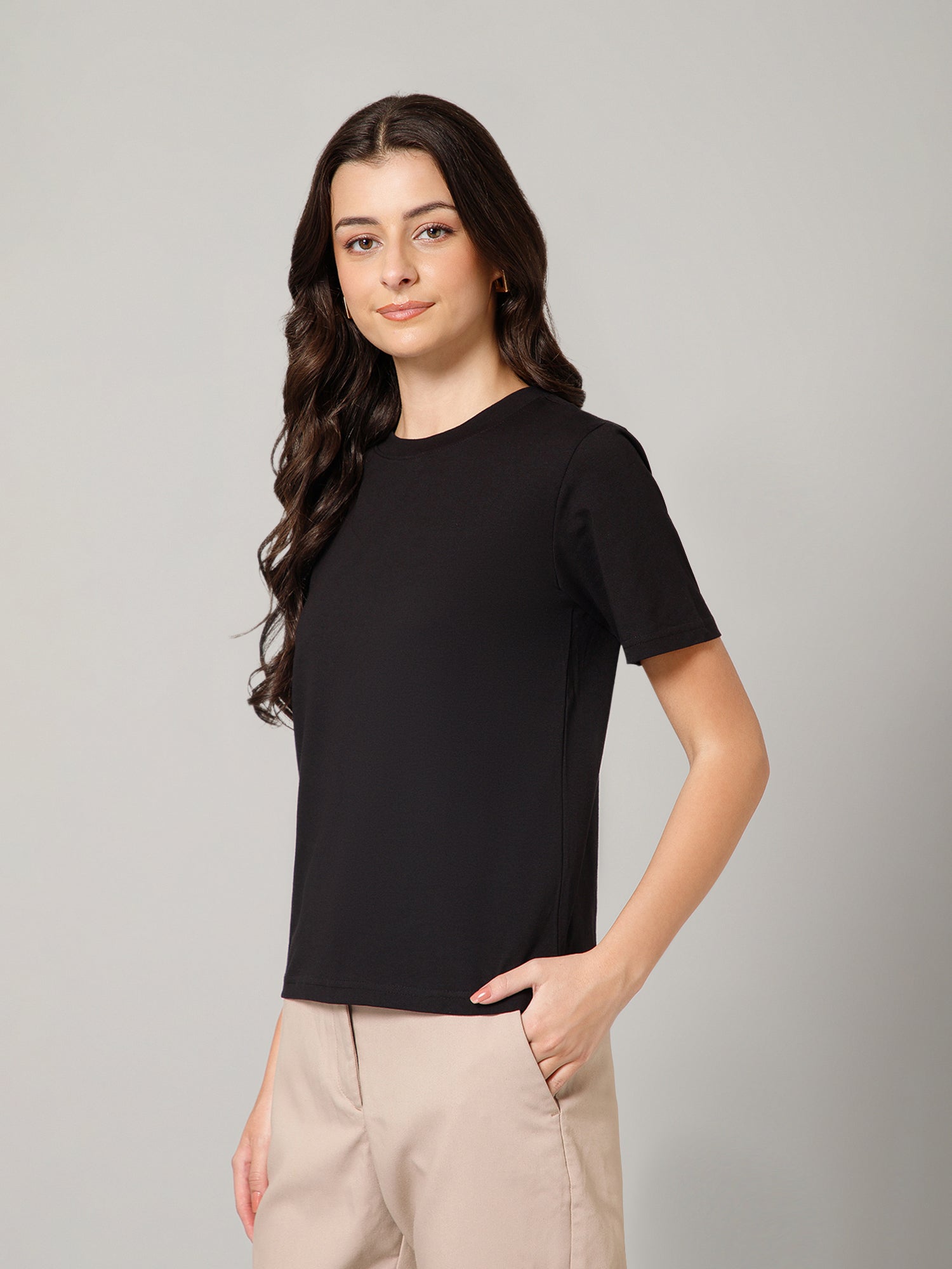 Women’s Premium Solid Black Basic T-Shirt