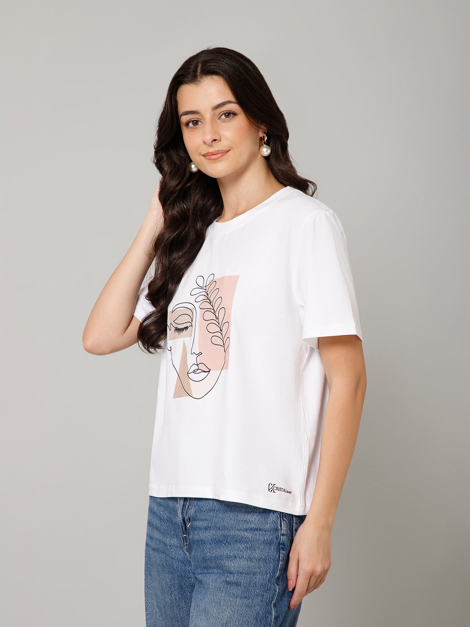 Women’s Premium Abstract Face Print White T-Shirt
