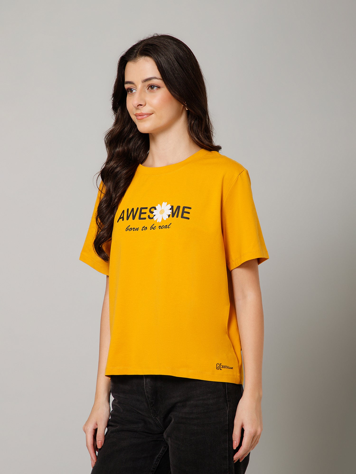 Women’s Premium “Awesome” Graphic Yellow T-Shirt