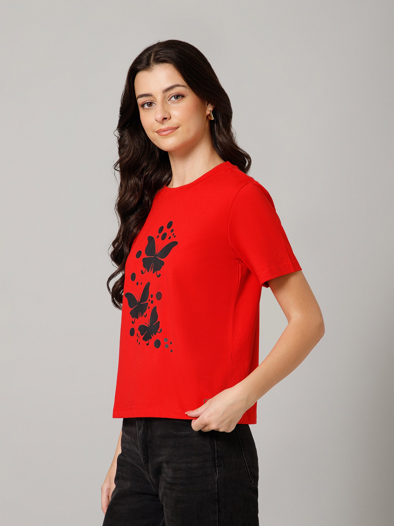Women’s Premium Butterfly Print Red T-Shirt