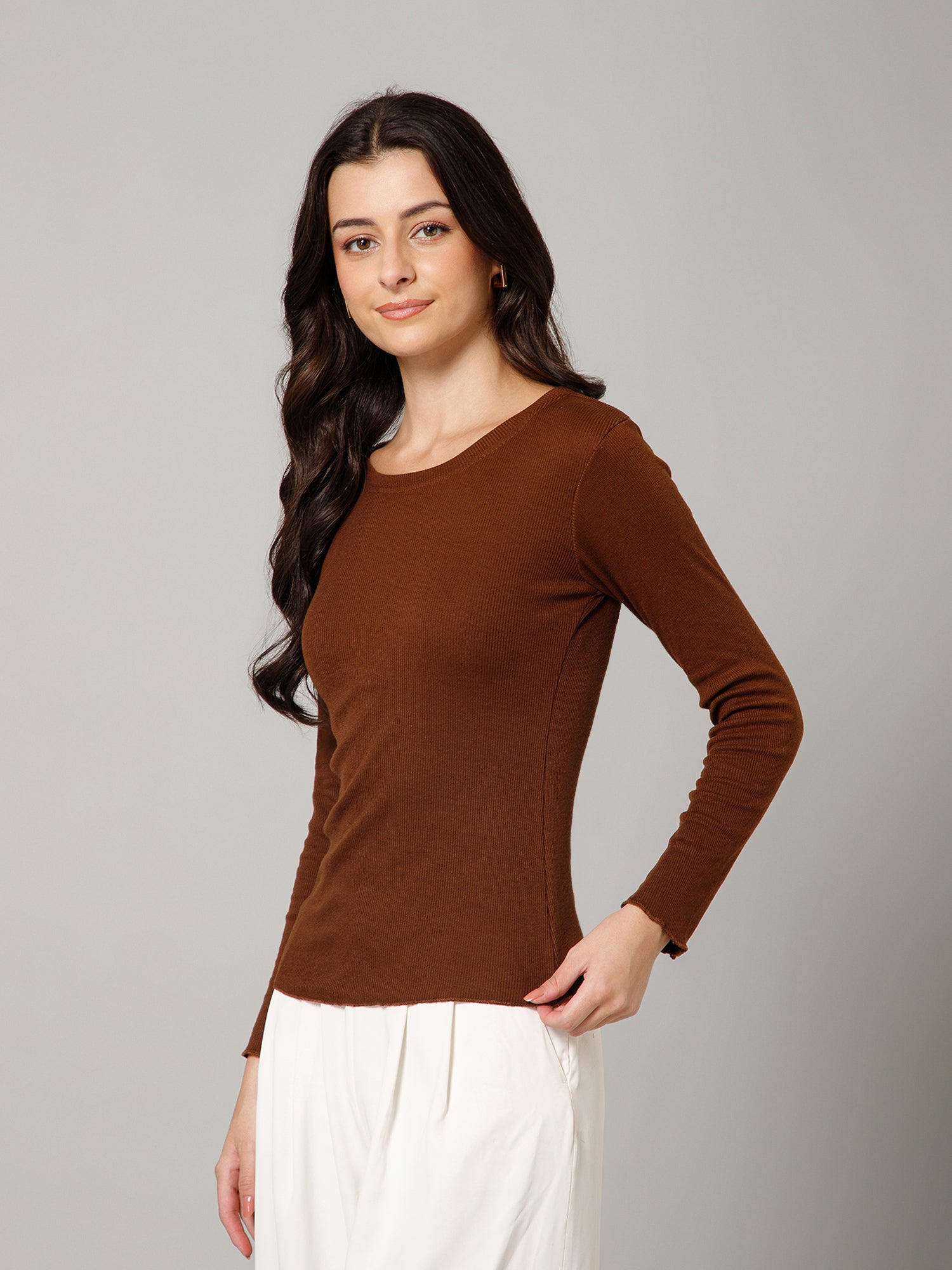 Women’s Premium Solid Brown Full Sleeve Top