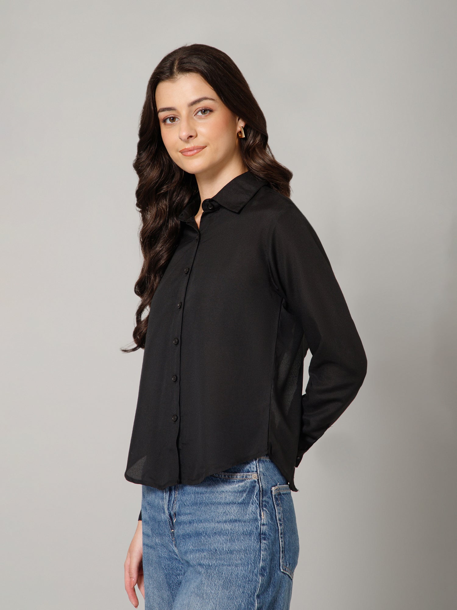 Women’s Premium Solid Black Shirt Top