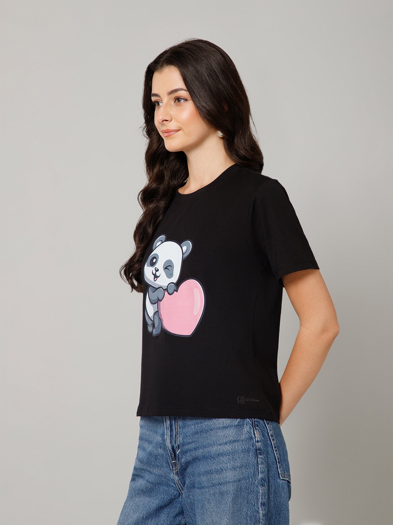 Women’s Premium Panda Graphic Black T-Shirt