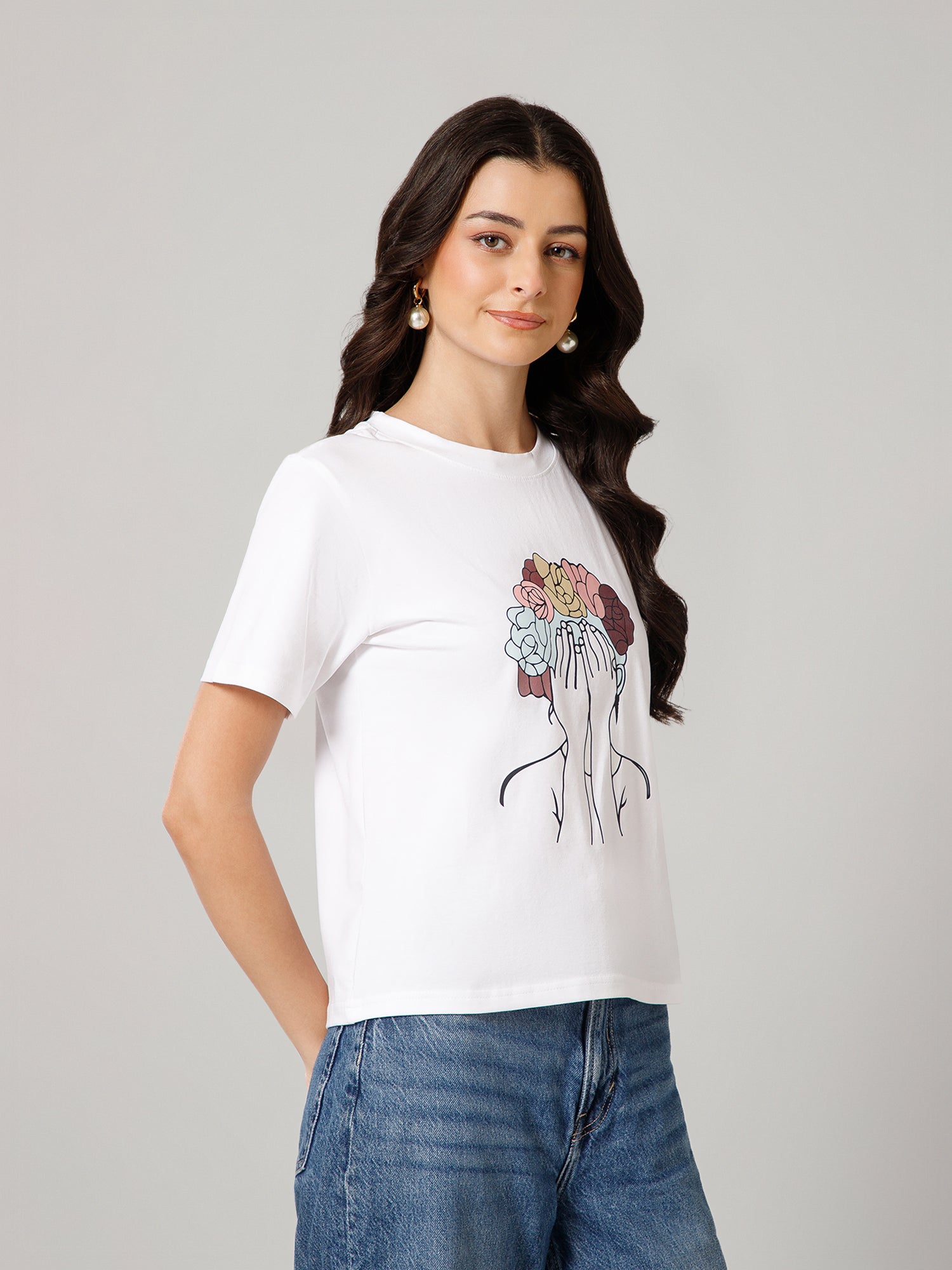 Women’s Premium Floral Graphic White T-Shirt