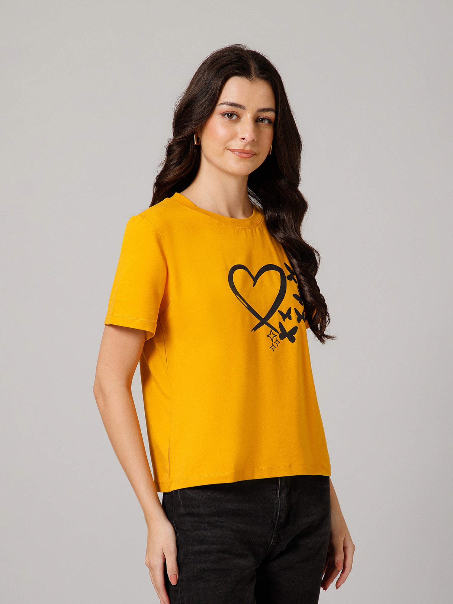 Women’s Premium Heart Graphic Yellow T-Shirt