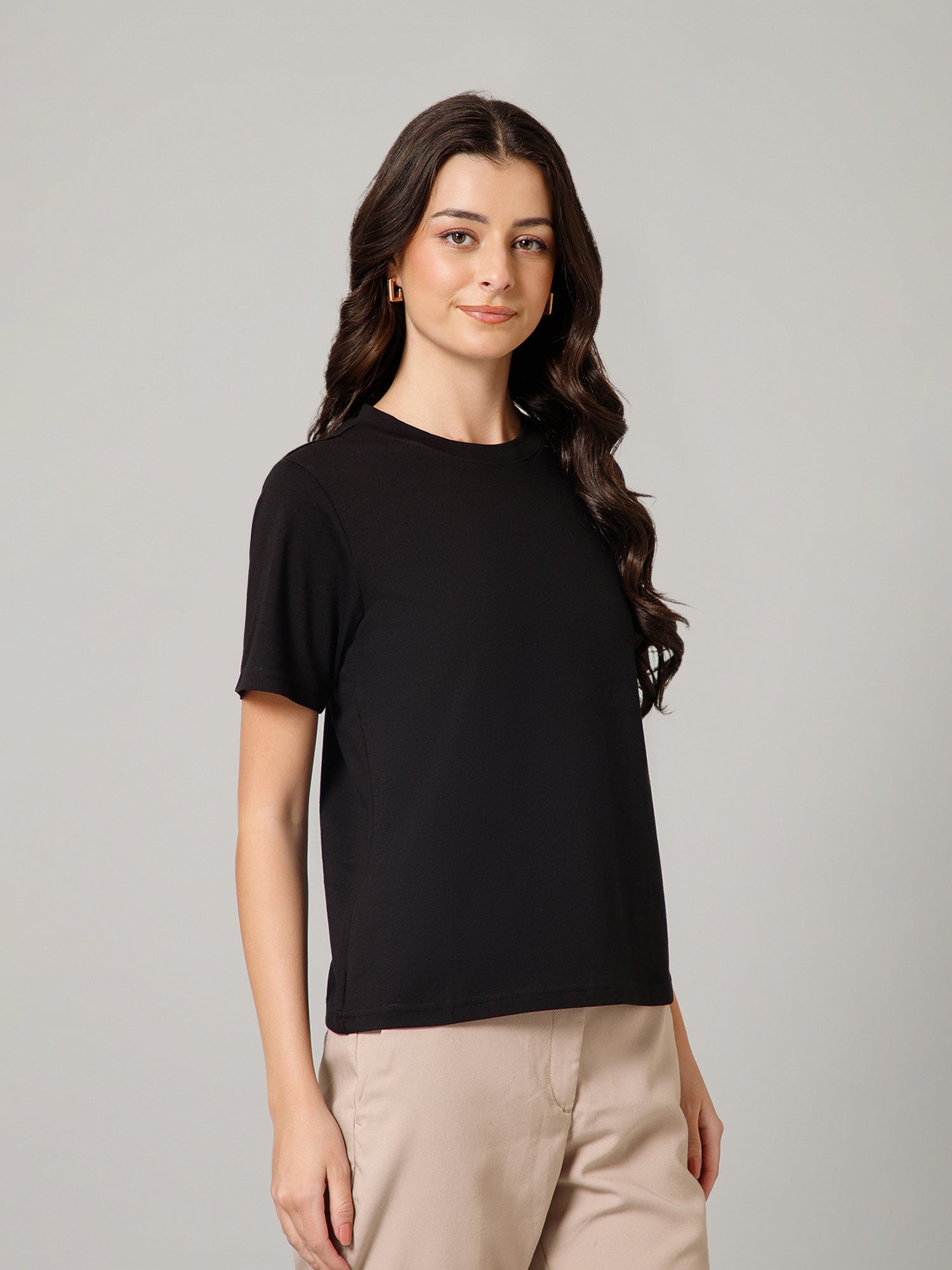 Women’s Premium Solid Black Basic T-Shirt