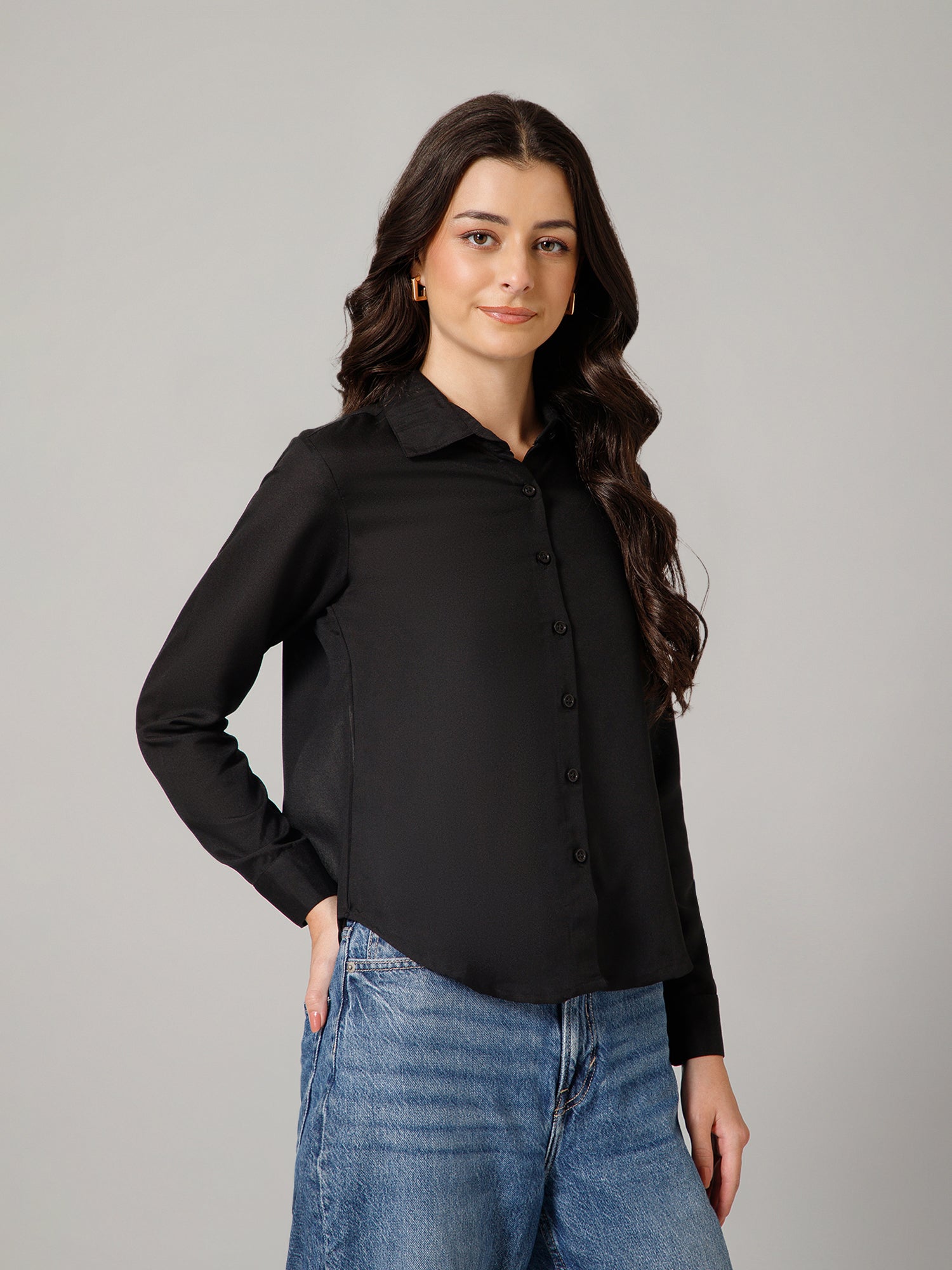 Women’s Premium Solid Black Shirt Top