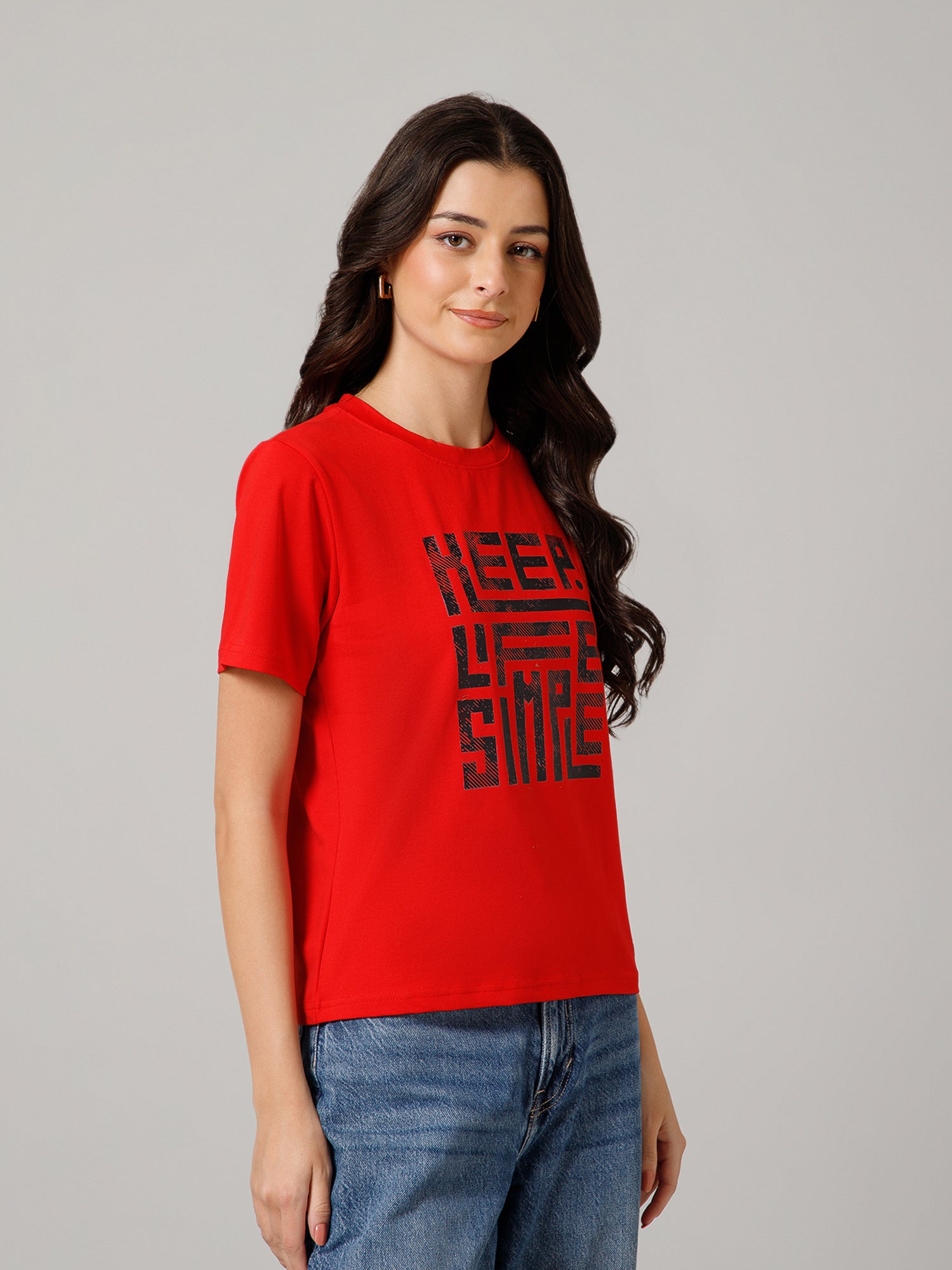 Women’s Premium “Keep Little Smile” Graphic Red T-Shirt