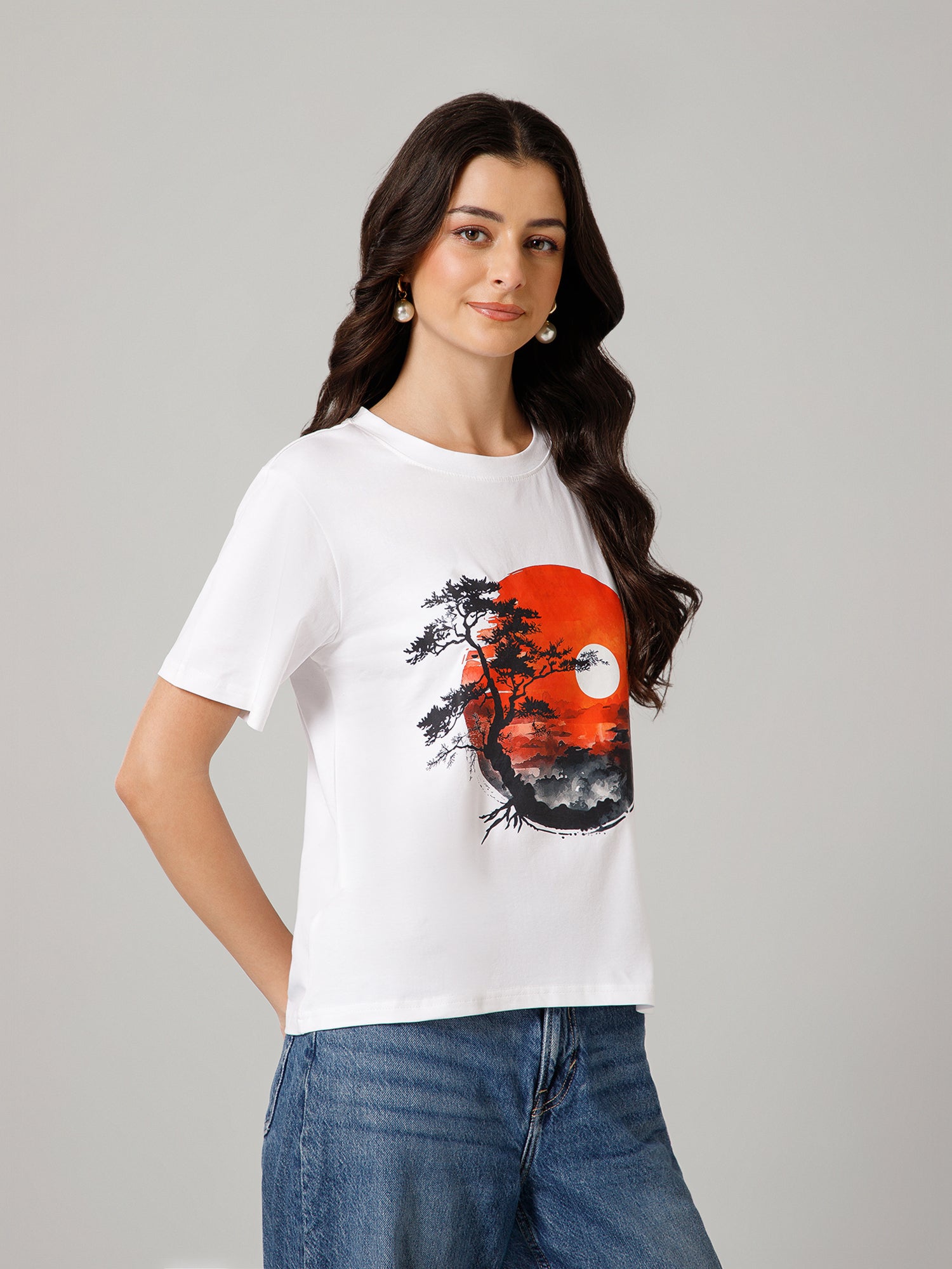 Women’s Premium Sunset Landscape Graphic White T-Shirt