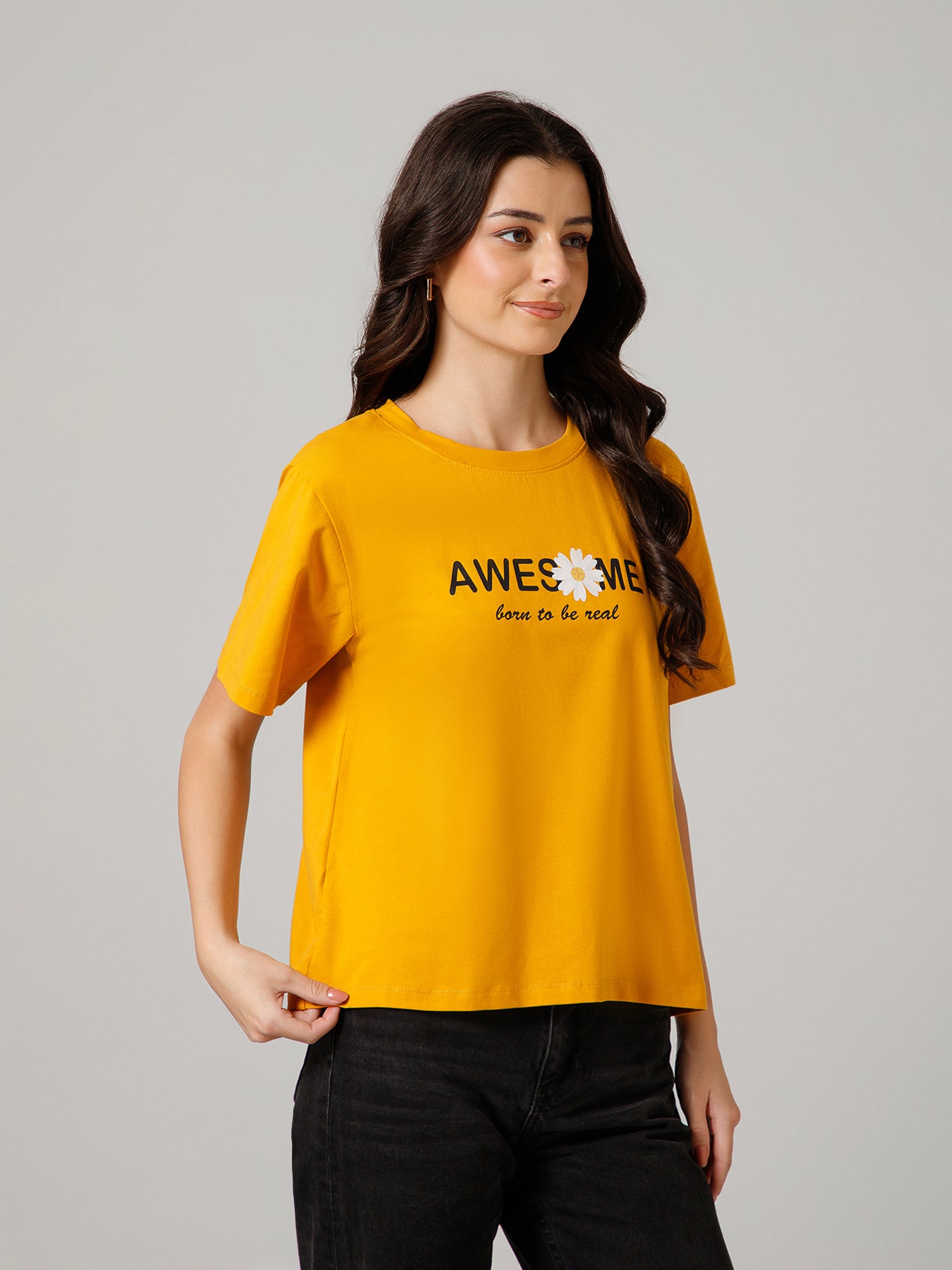 Women’s Premium “Awesome” Graphic Yellow T-Shirt