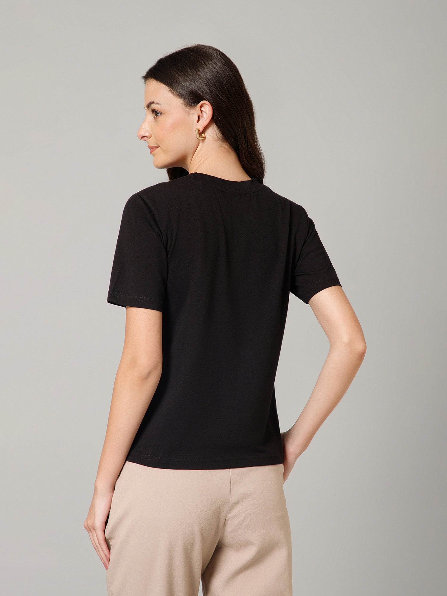 Women’s Premium Solid Black Basic T-Shirt