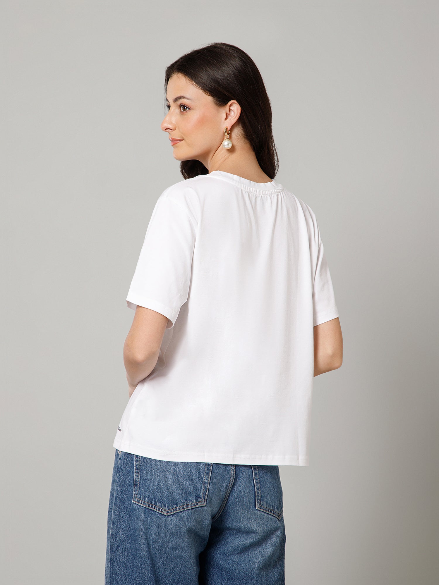 Women’s Premium Abstract Face Print White T-Shirt