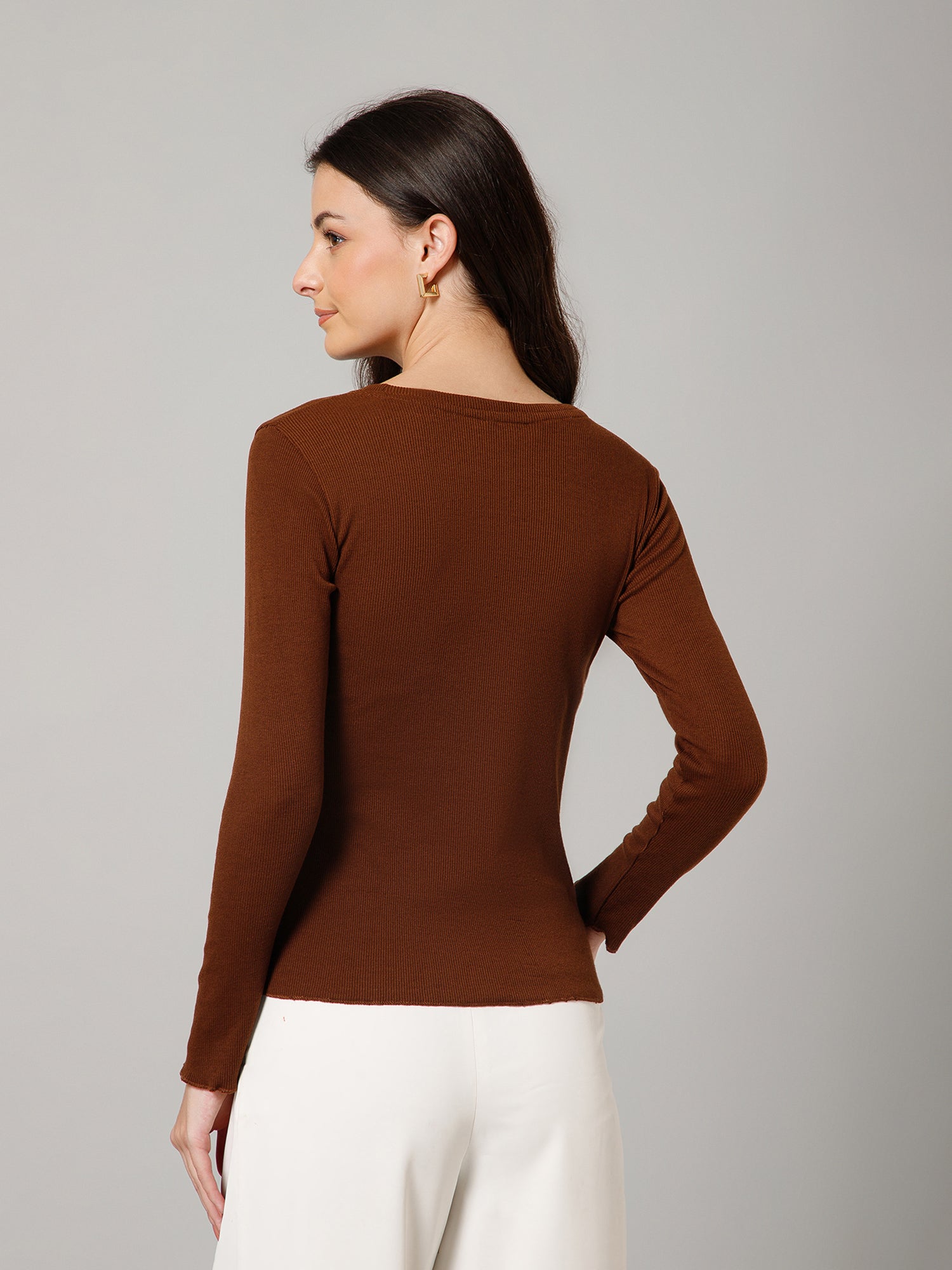 Women’s Premium Solid Brown Full Sleeve Top
