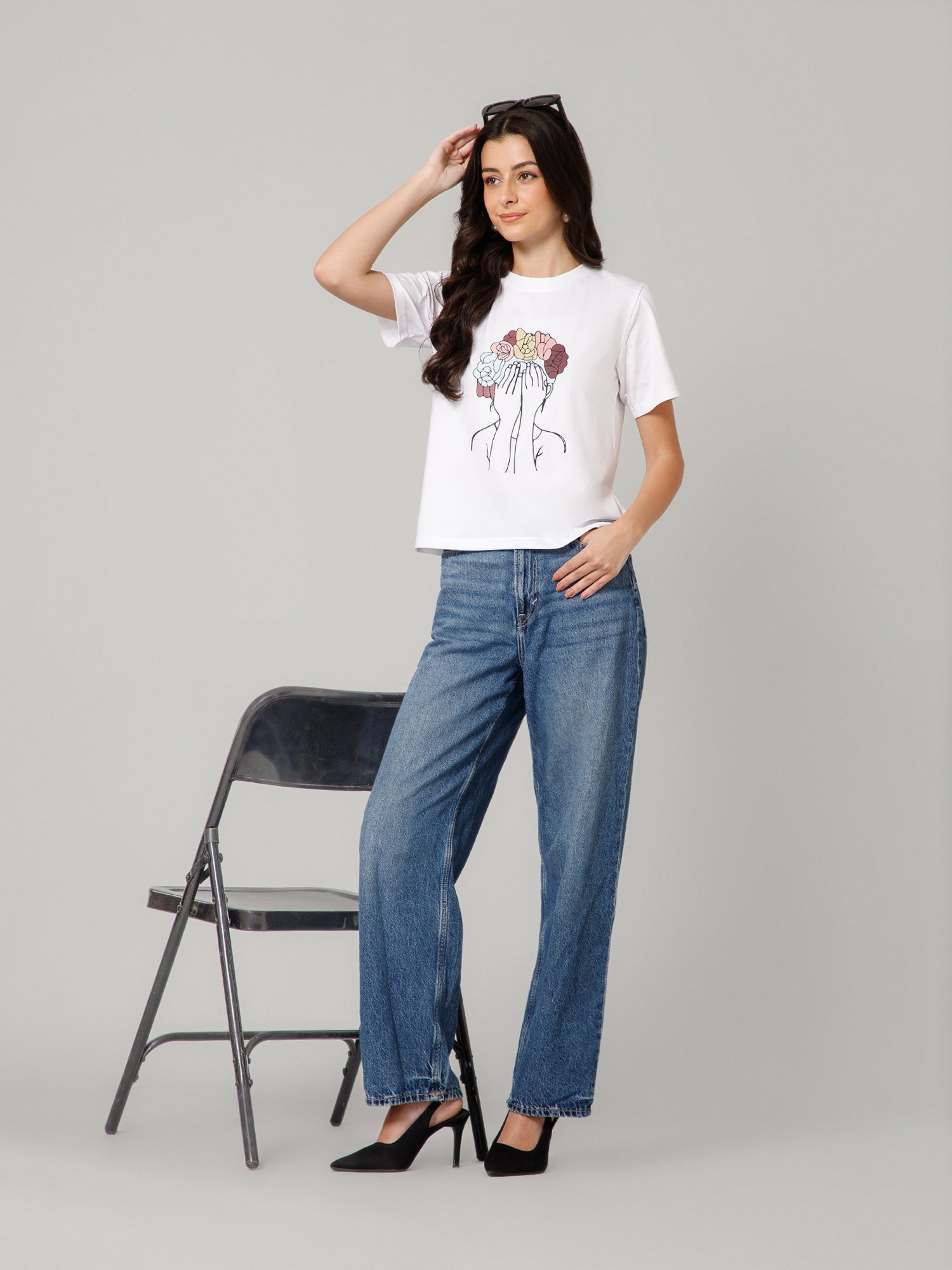 Women’s Premium Floral Graphic White T-Shirt