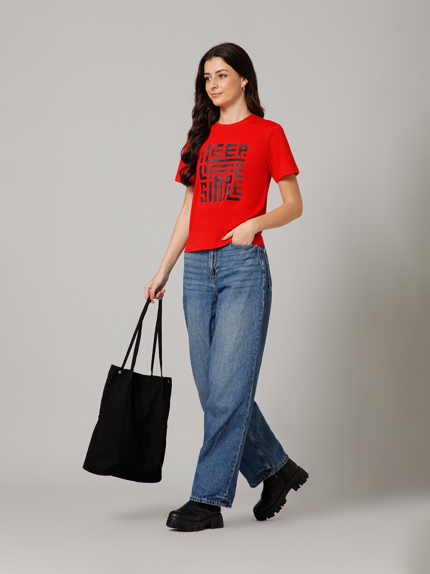 Women’s Premium “Keep Little Smile” Graphic Red T-Shirt