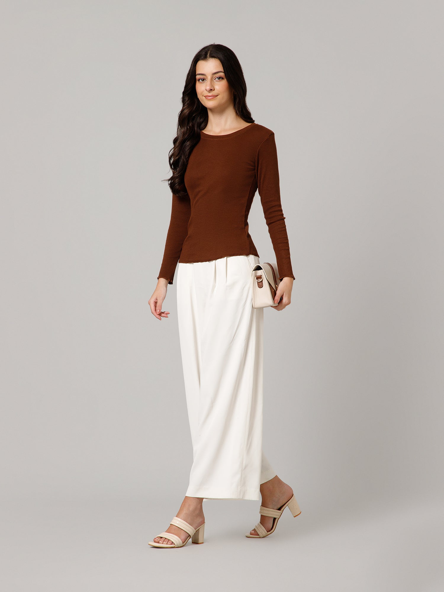 Women’s Premium Solid Brown Full Sleeve Top