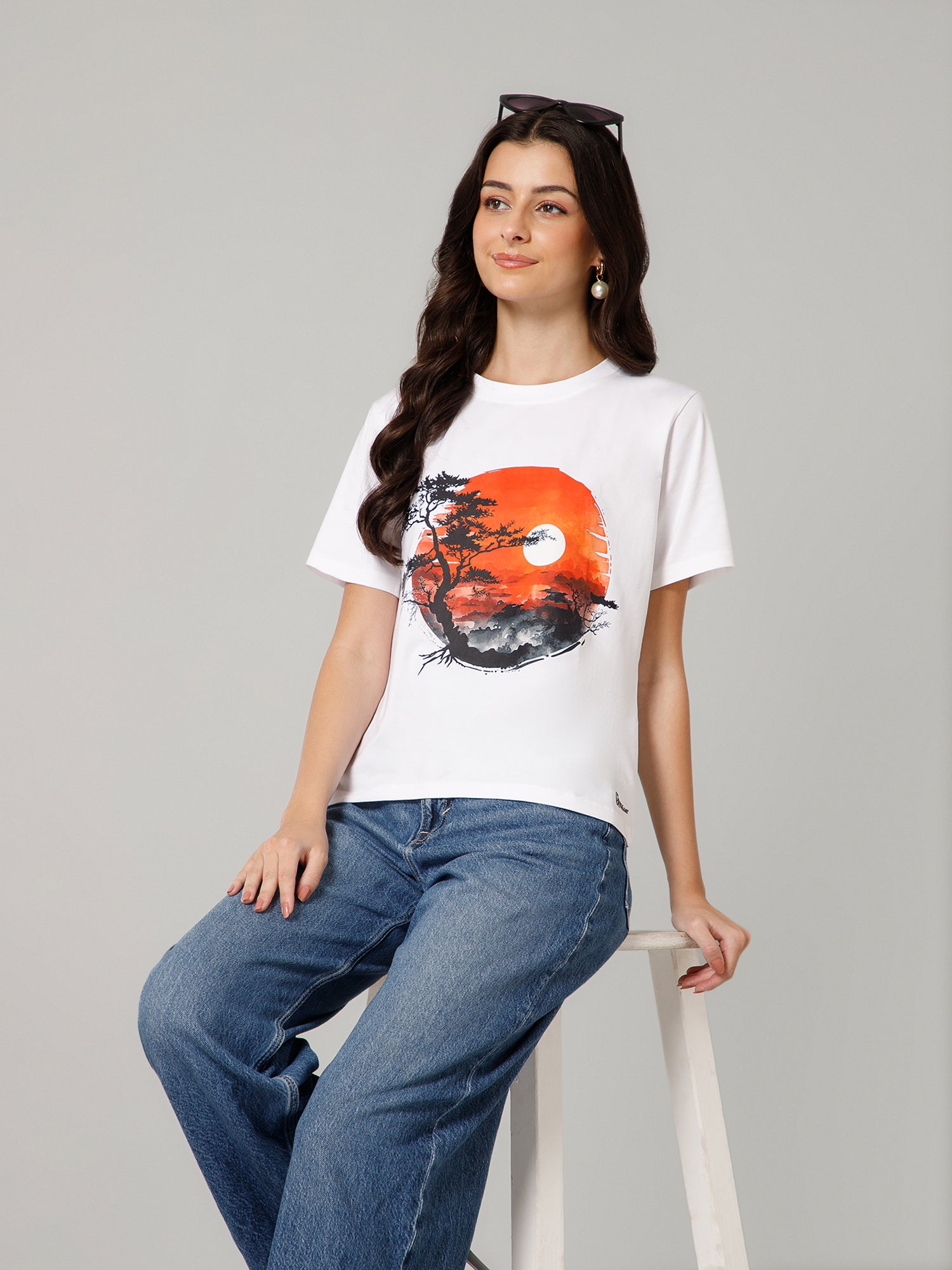 Women’s Premium Sunset Landscape Graphic White T-Shirt