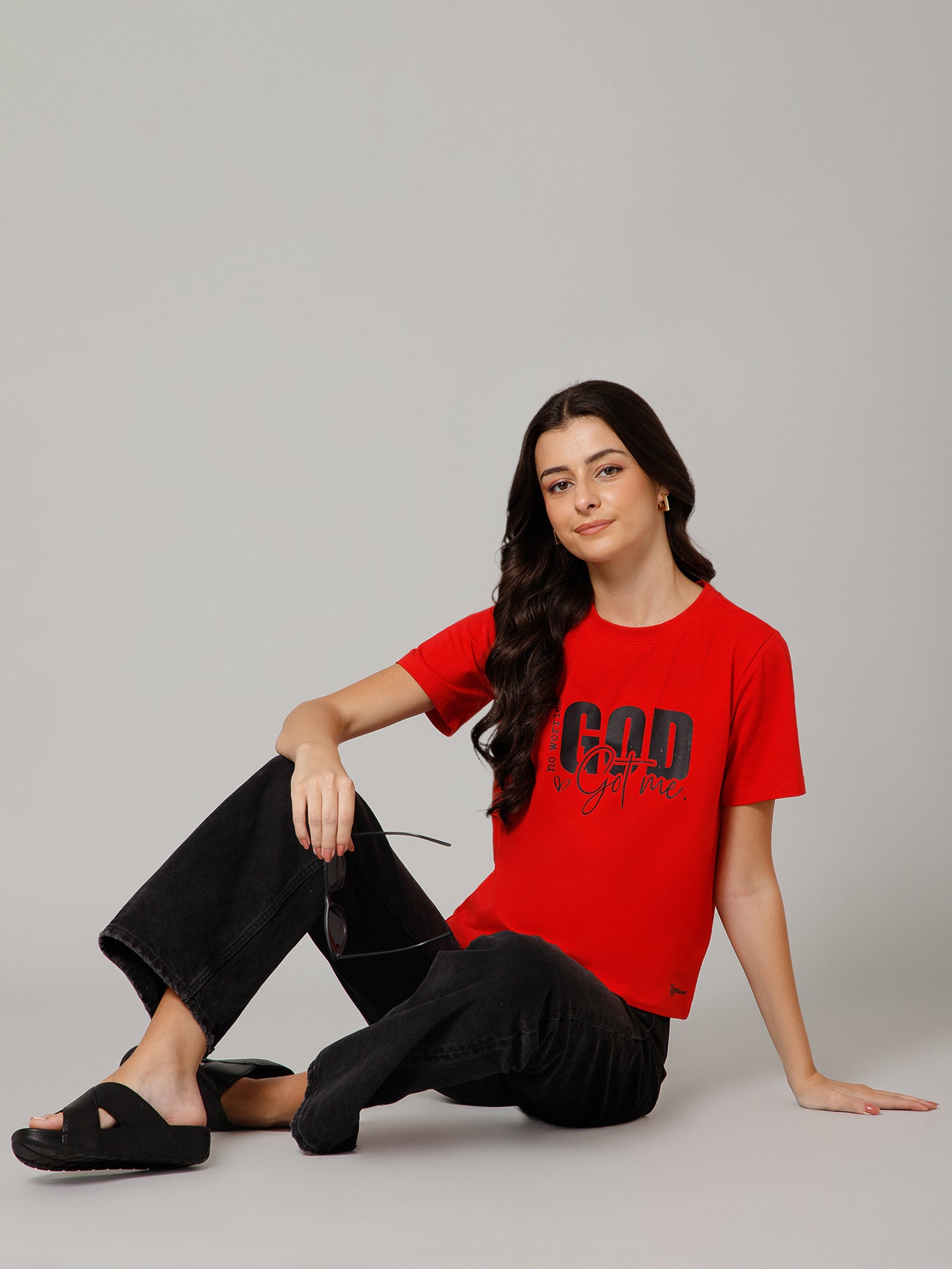Women’s Premium “Good Vibes” Graphic Red T-Shirt