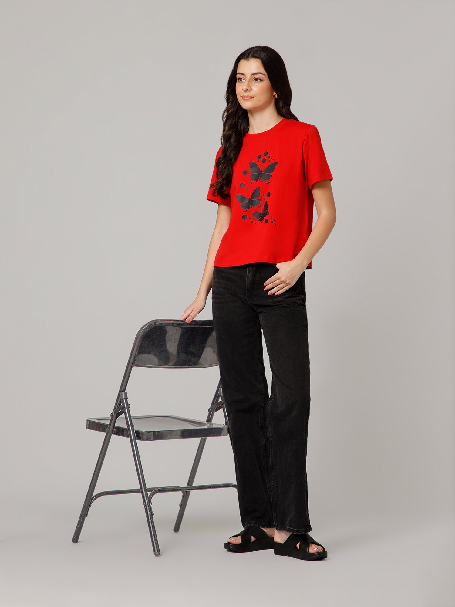 Women’s Premium Butterfly Print Red T-Shirt