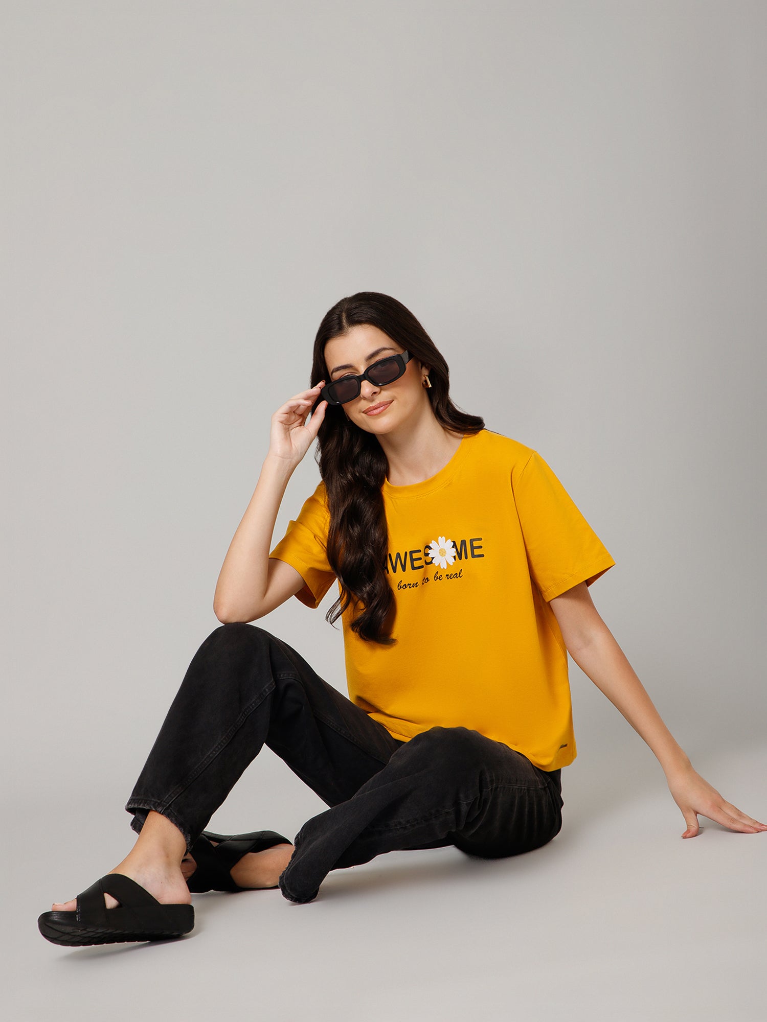 Women’s Premium “Awesome” Graphic Yellow T-Shirt