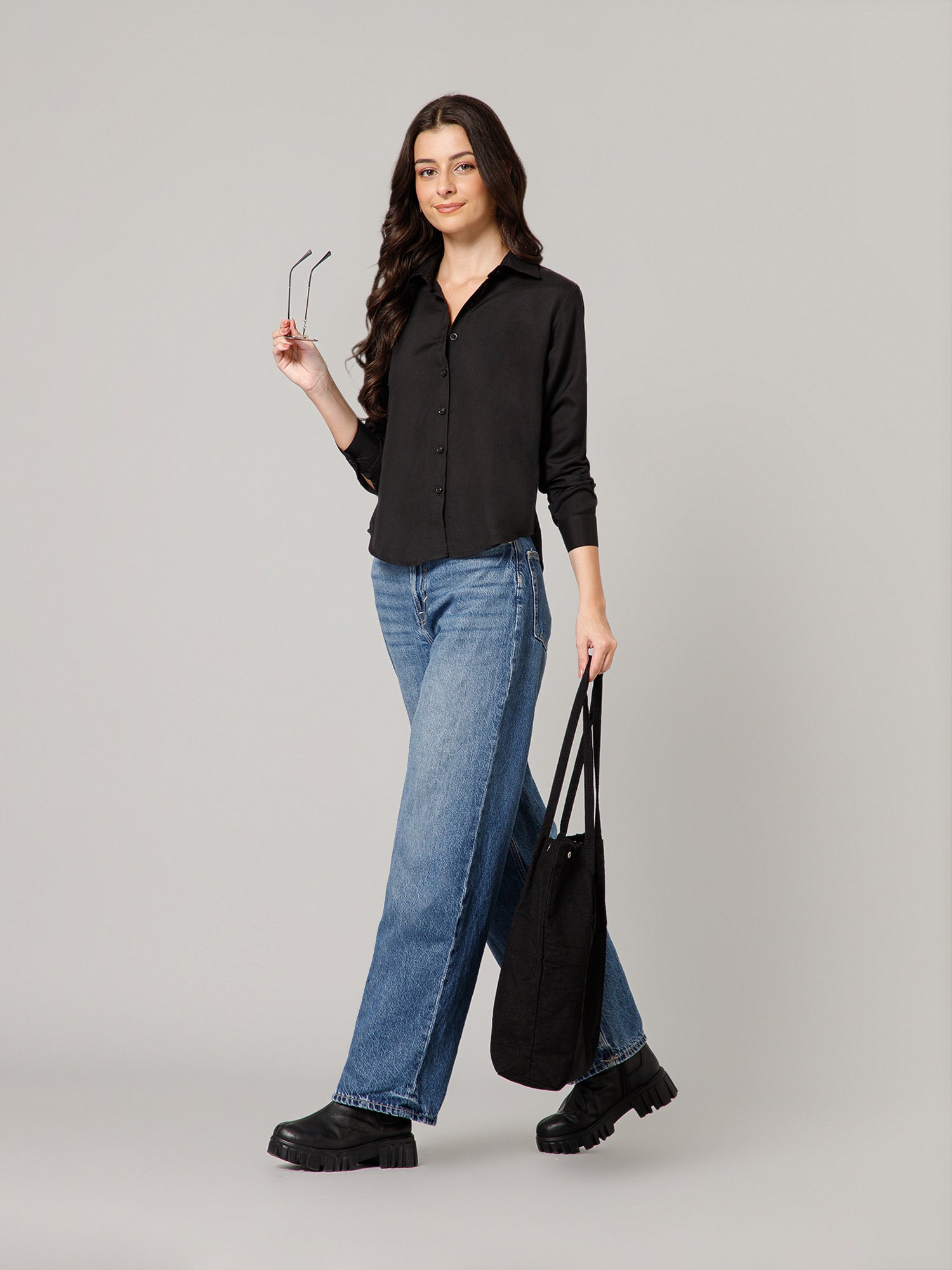 Women’s Premium Solid Black Shirt Top