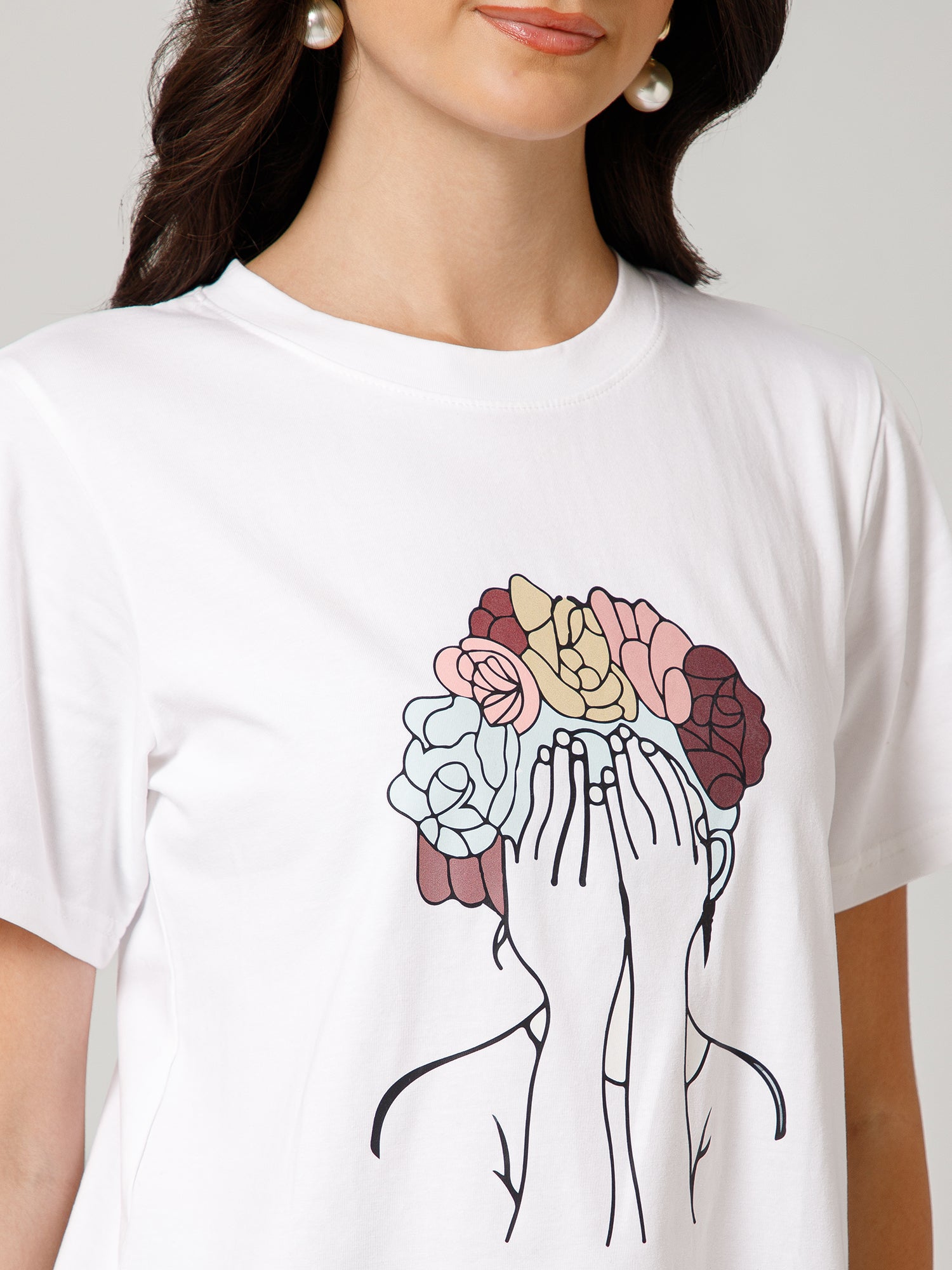 Women’s Premium Floral Graphic White T-Shirt